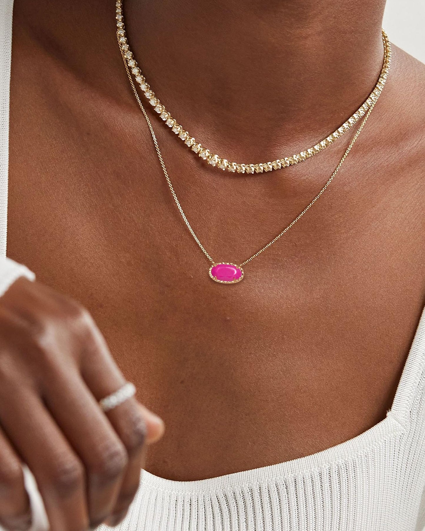 TLY Gold Necklace for Women 14k Gold Plated Dainty Gemstone Pendant Necklace Red Rose Quartz Black Emerald Green Blue Prom Choker Necklace Birthday Wedding Bridesmaid Necklace Mothers Day Jewelry gifts