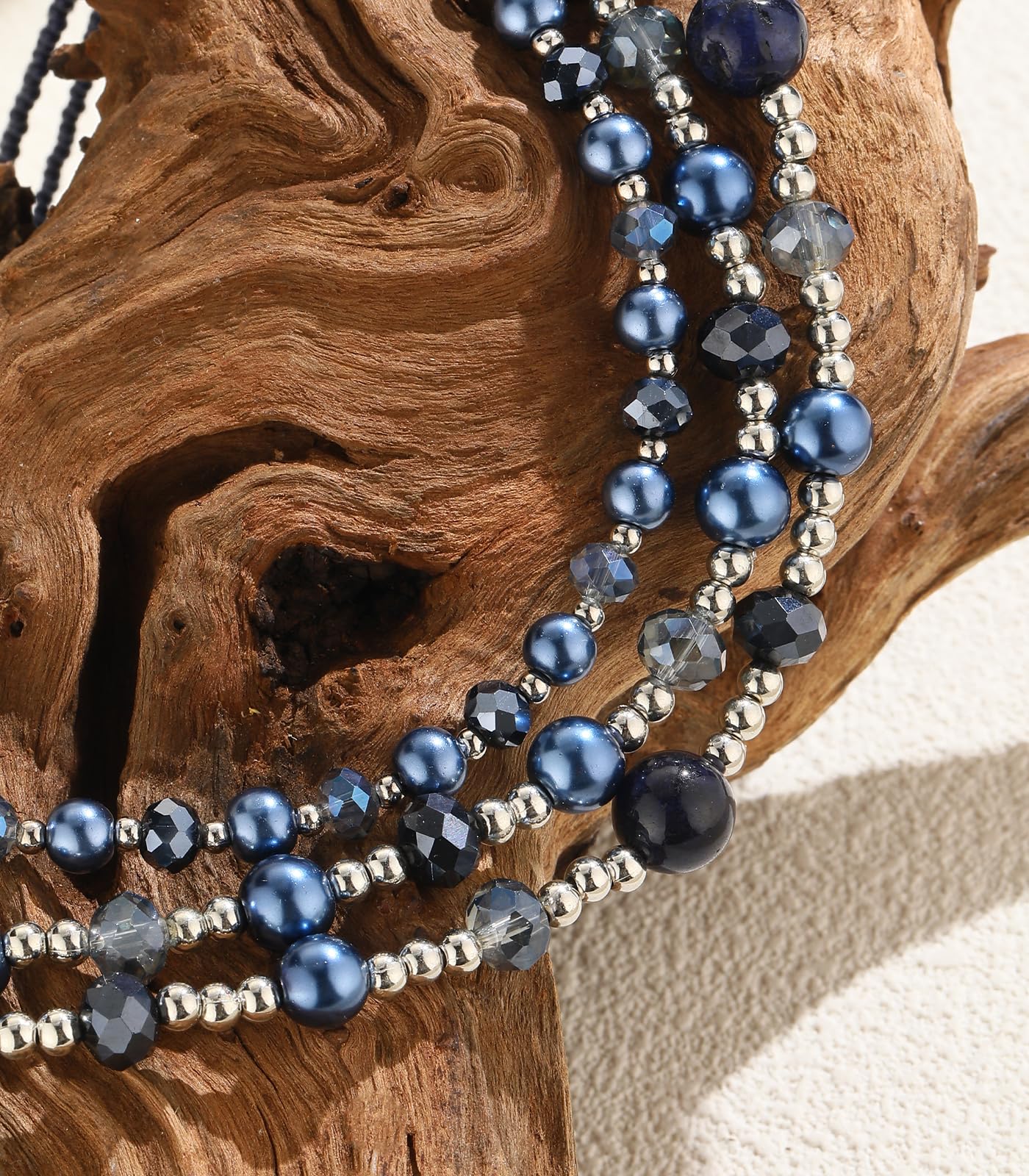 Noessla Beaded Statement Necklaces for Women Layered Chunky Bead Necklace Fashion Costume Jewelry Gifts for Mom(Blue)