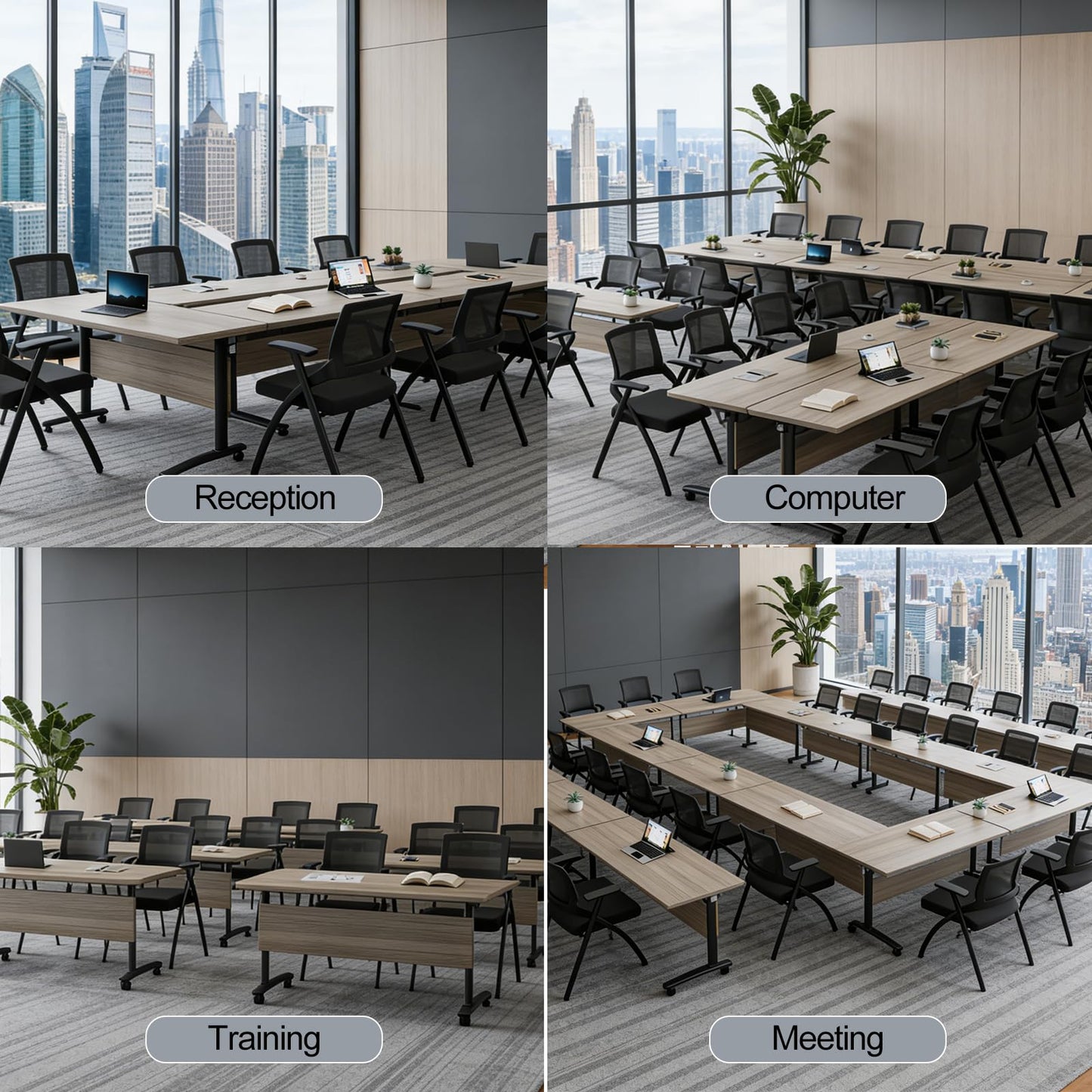 Folding Conference Room Table with Wheels, 6ft Modular Large Mobile Modern Conference Tables Office Meeting Training Table for Classroom(8, Gray, D 55")
