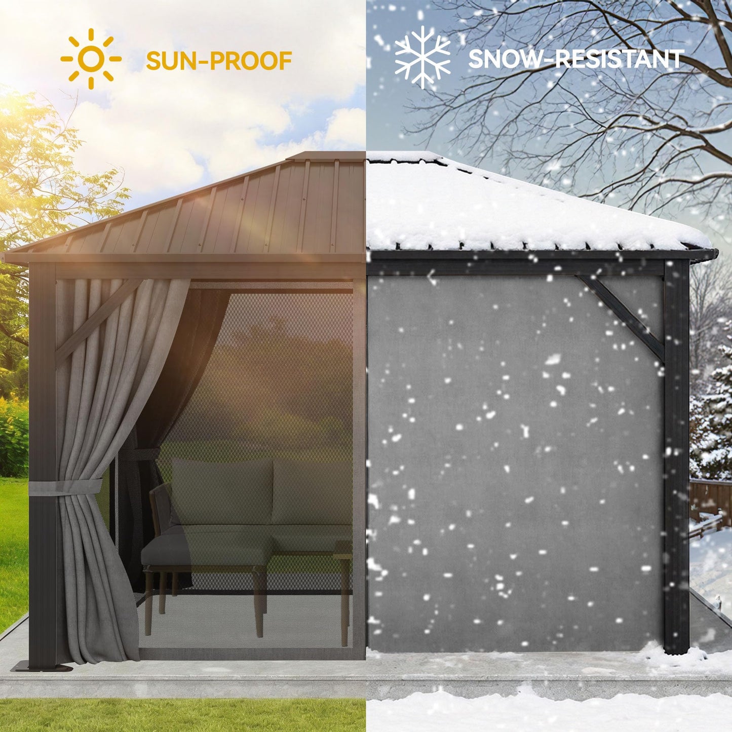 YITAHOME 10'X12' Single Hardtop Gazebo Metal Outdoor Patio Galvanized Iron Aluminum Column Garden Tent Curtains Netting for Backyards Decks Lawns,Gray