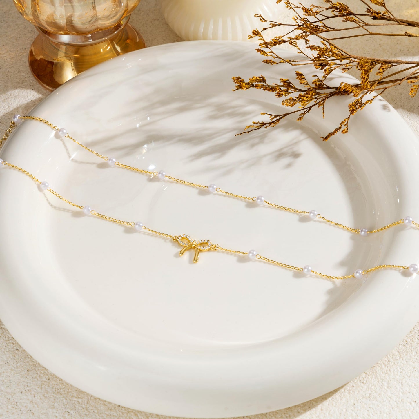 CHESKY Gold Waist Chain, 14k Plated Pearl Body Chain Jewelry for Women Non Tarnish Adjustable Belly Chain Waterproof Waist Beads for Womens Dainty Chain Belt Gold Bow Prom Jewelry for Women