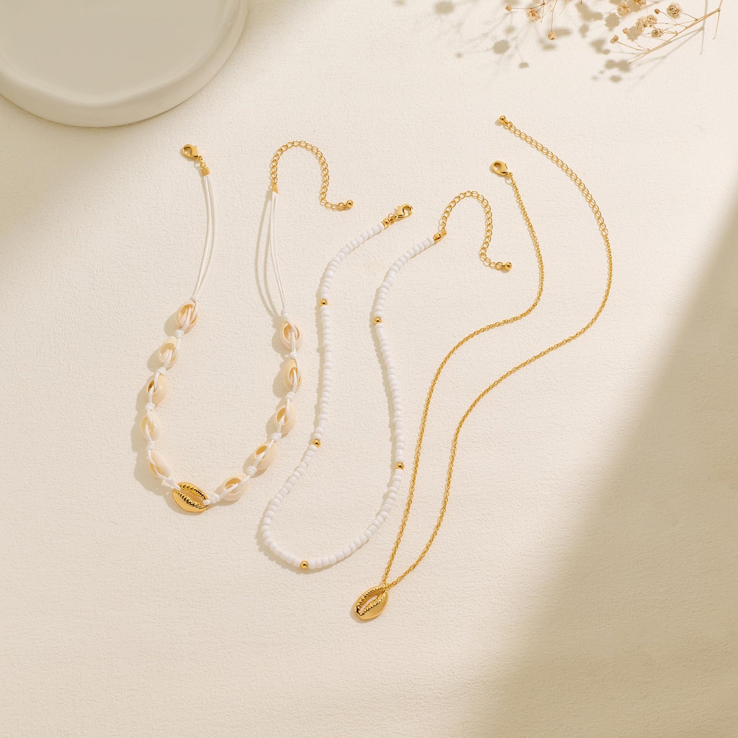 ENSKEFEN Sea Shell Necklaces for Women Three-layer Beach Boho White Shell Beaded Necklace Gold Necklace Summer Fashion Ocean Jewelry