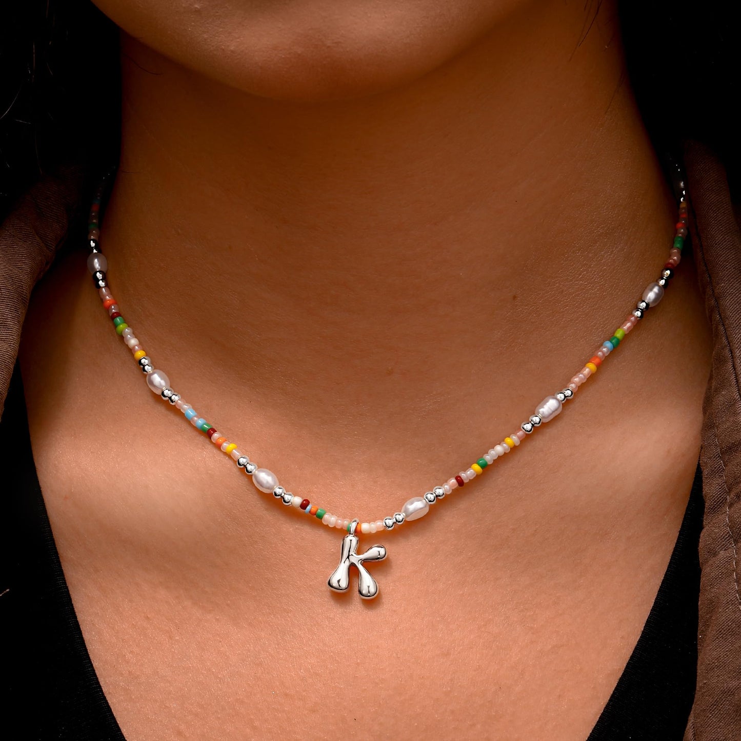 Ritach Initial Necklaces for Women Jewelry - Beaded Necklace Colorful Initial Necklaces for Women Letter S Necklaces Silver Necklace for Girls Gifts Summer Beach Jewelry