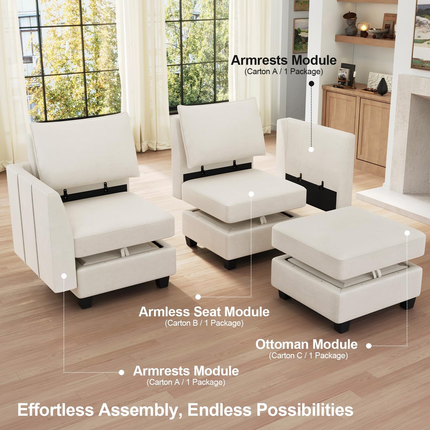 Belffin Oversized Modular Sectional Couch Sleeper Sofa with Storage Velvet Sectional Sofa Bed for Living Room, 12 Seats, Beige