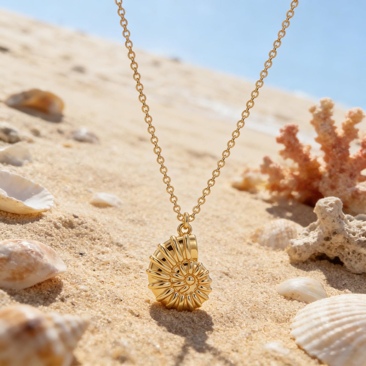 Dremmy Studios Dainty Necklace for Women 14K Gold Plated Conch Necklace Boho Summer Beach Coastal Pendnat Necklaces for Women Summer Jewelry Gift