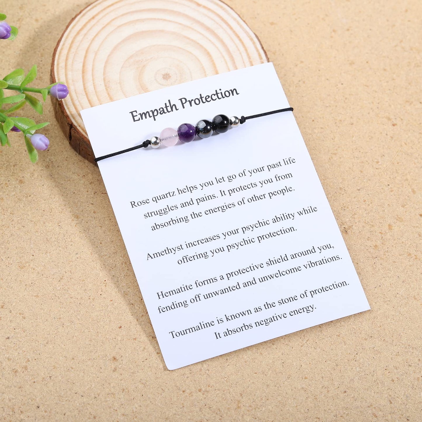 Korotho Empath Protection Bracelet Empath Bracelets Gifts for Her Natural Healing Crystal Beaded Bracelet, Tourmaline, Amethyst, Hematite, Rose Quartz, Jewelry for Friends Daughter Mom