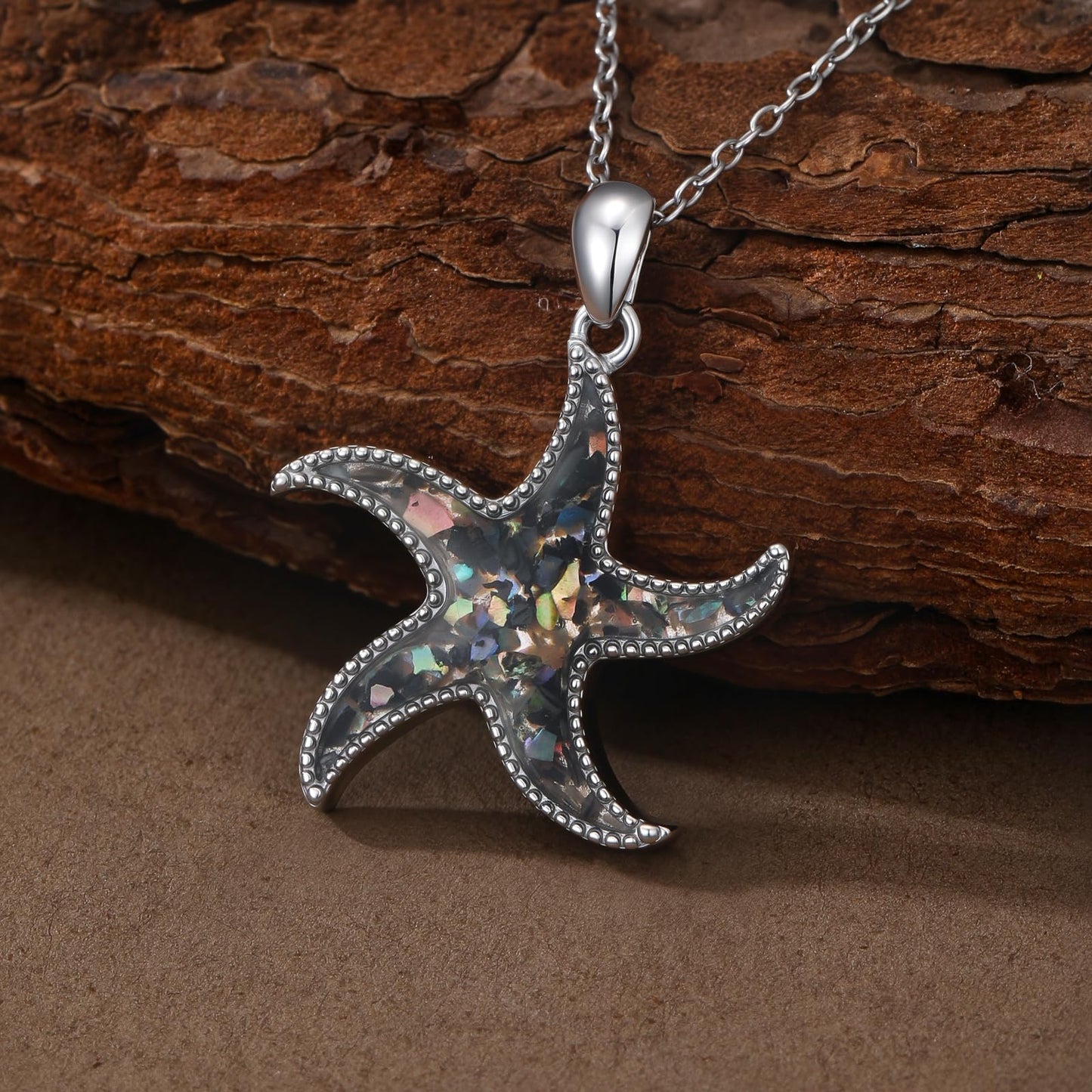 SELKAT 925 Sterling Silver Starfish Pendant Necklace for Women-Inlaid Abalone Shell Fragments, Beach Party Jewelry Gift for Daughter Mom Wife (Style 1)