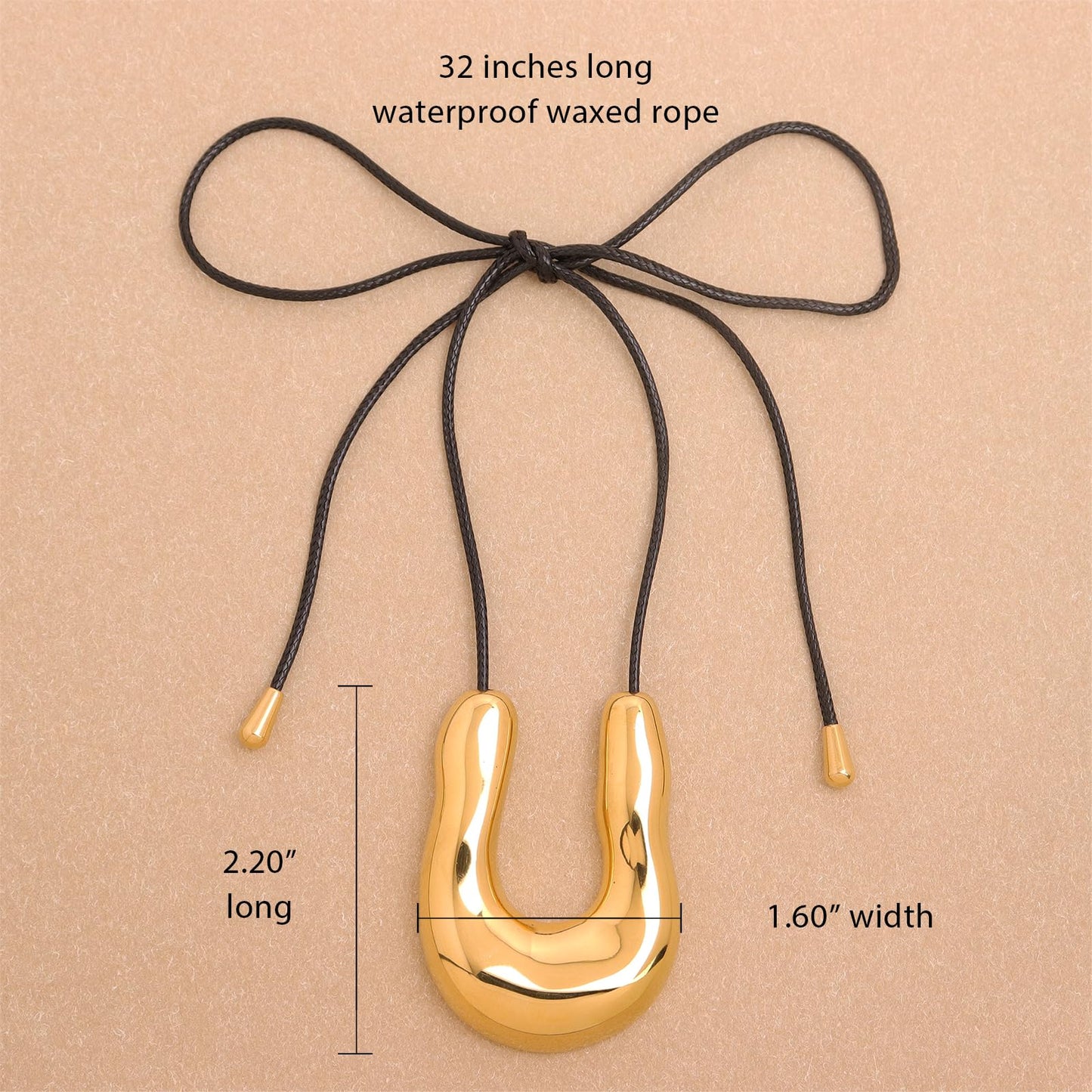 Frigotine Chunky Gold Letter U Pendant Necklace for Women，Trendy Charm Adjustable Hammered Long Chain Nacklaces Fall Winter Prom Jewelry Gift.