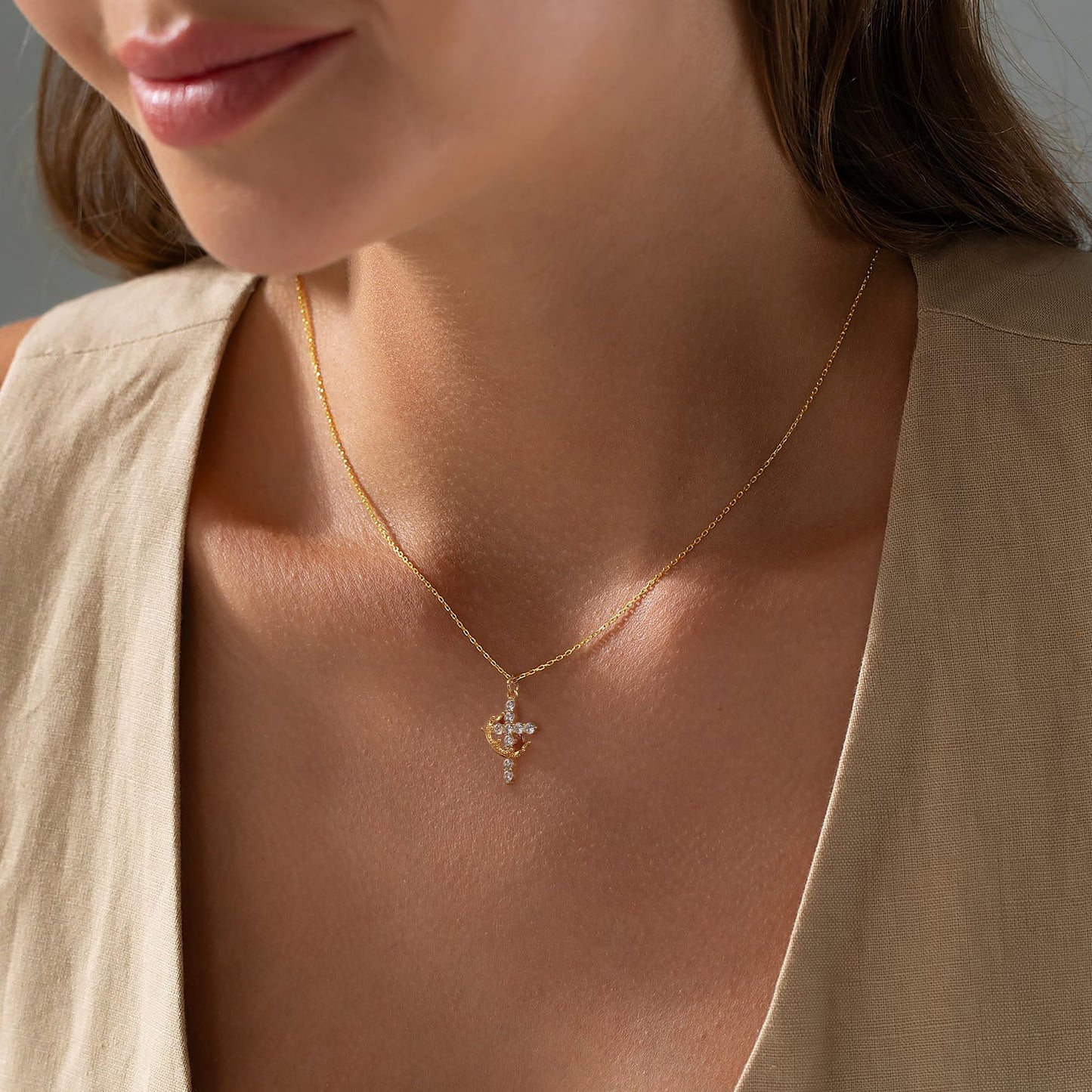 Robaice Birthstone Crown Cross Necklace for Women, Gold-Plated Christian Faith Necklace, Cross Jewelry Gift for Women, February Purple Amethyst Gift