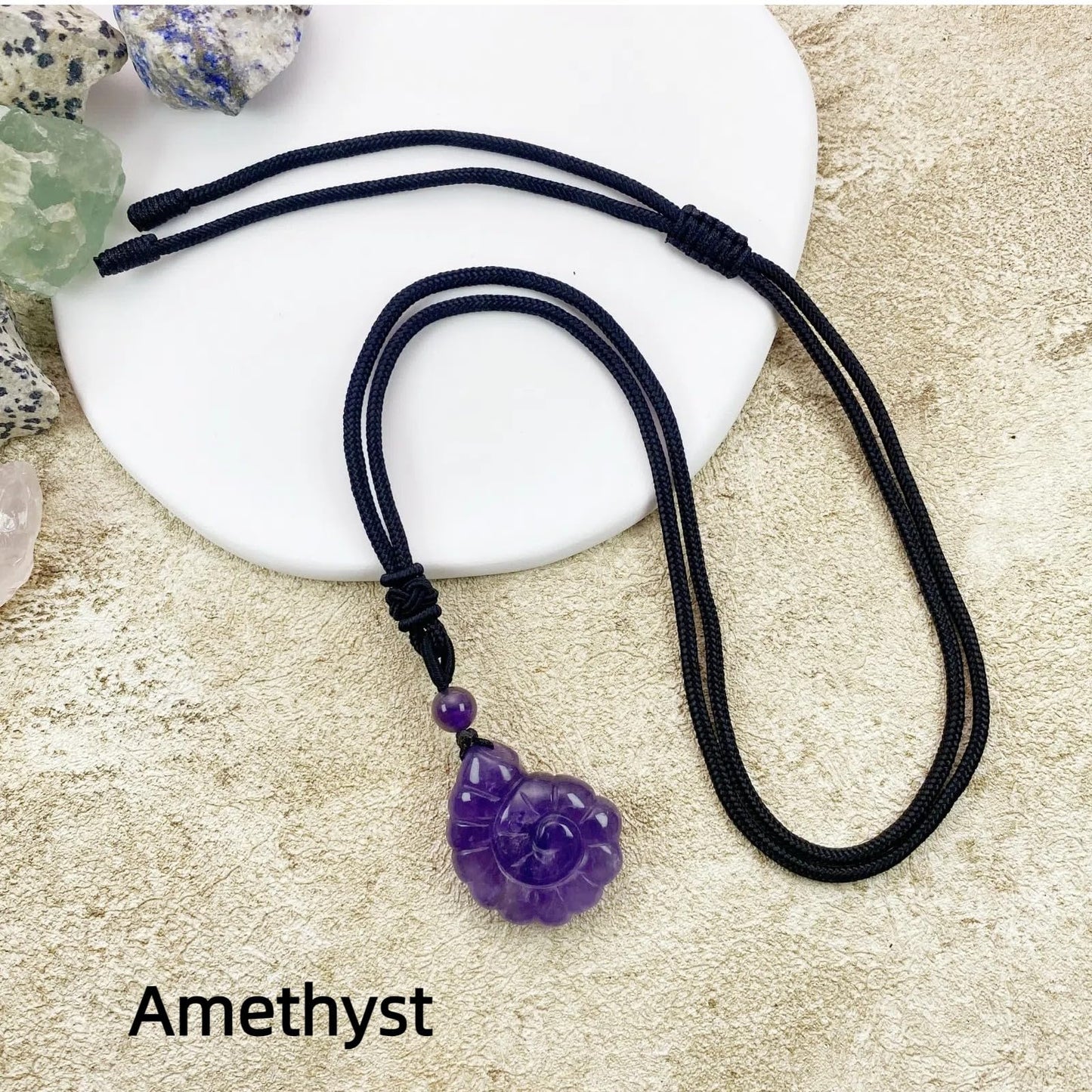 EDEN'S CALL Crystal Conch Shell Necklace for Women Healing Stone Ocean Pendant, Boho Beach Necklace with Polished Natural Gemstone Adjustable Cord Worry Stone Jewelry Gift, Amethyst