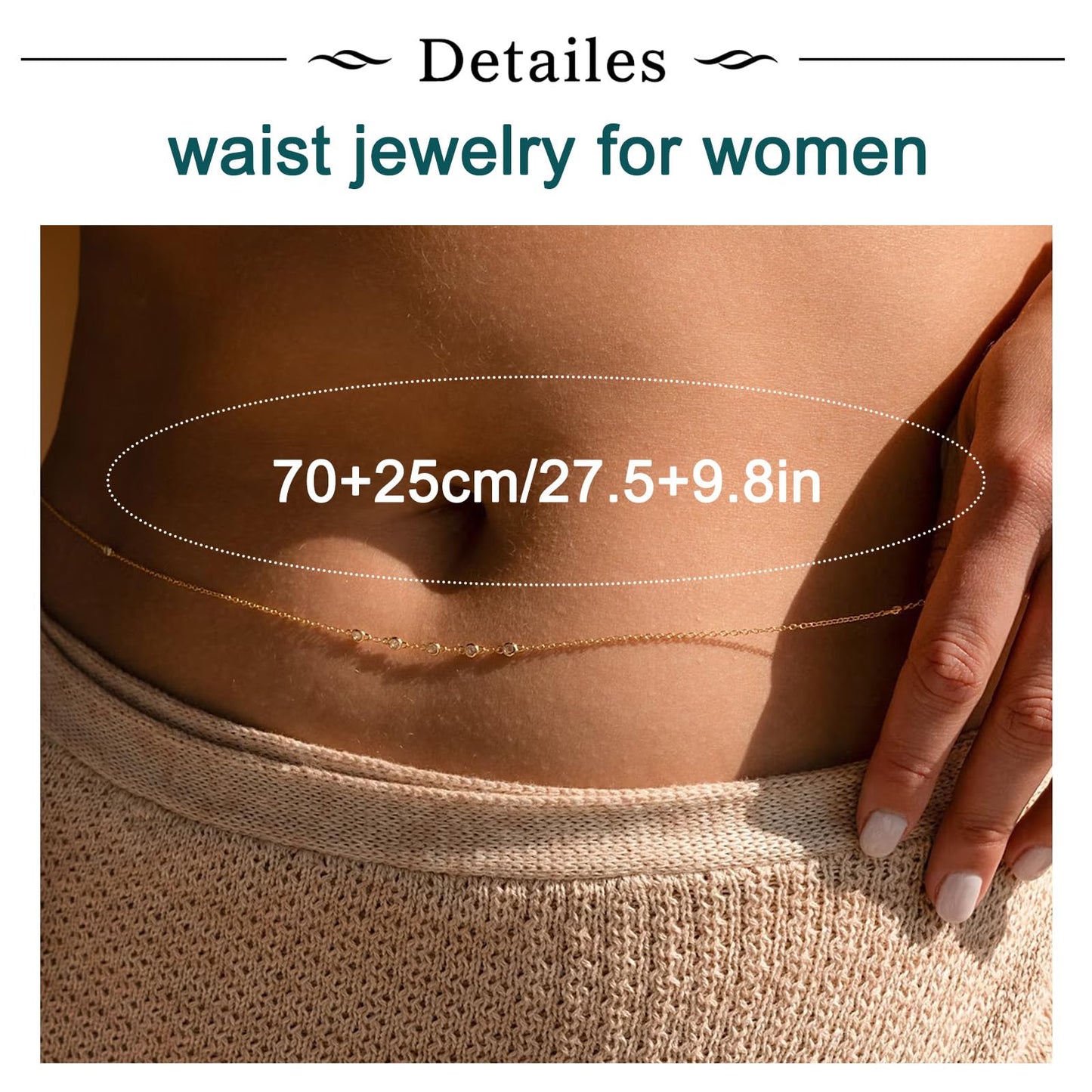 Longita Gold Belly Chain Waist Chains for Women Gold Hand Chain Bracelet with Ring Chains Finger Handchain Summer Stomach Jewelry Sexy Body Jewelry no Tarnish Bride Accessories