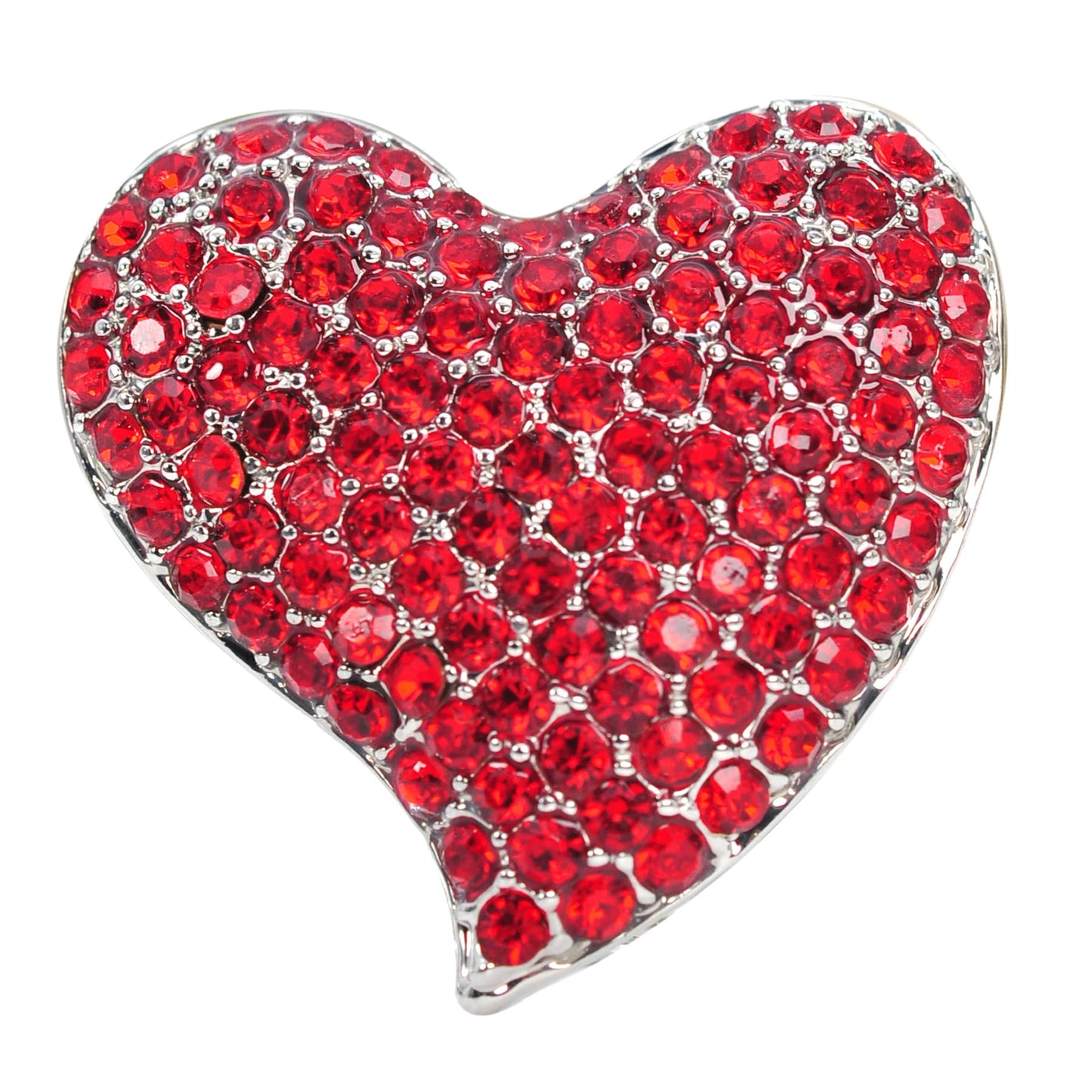 Gyn&Joy Silvery Tone Austrian Crystal Love Heart Brooch Pin BZ264 (Red)