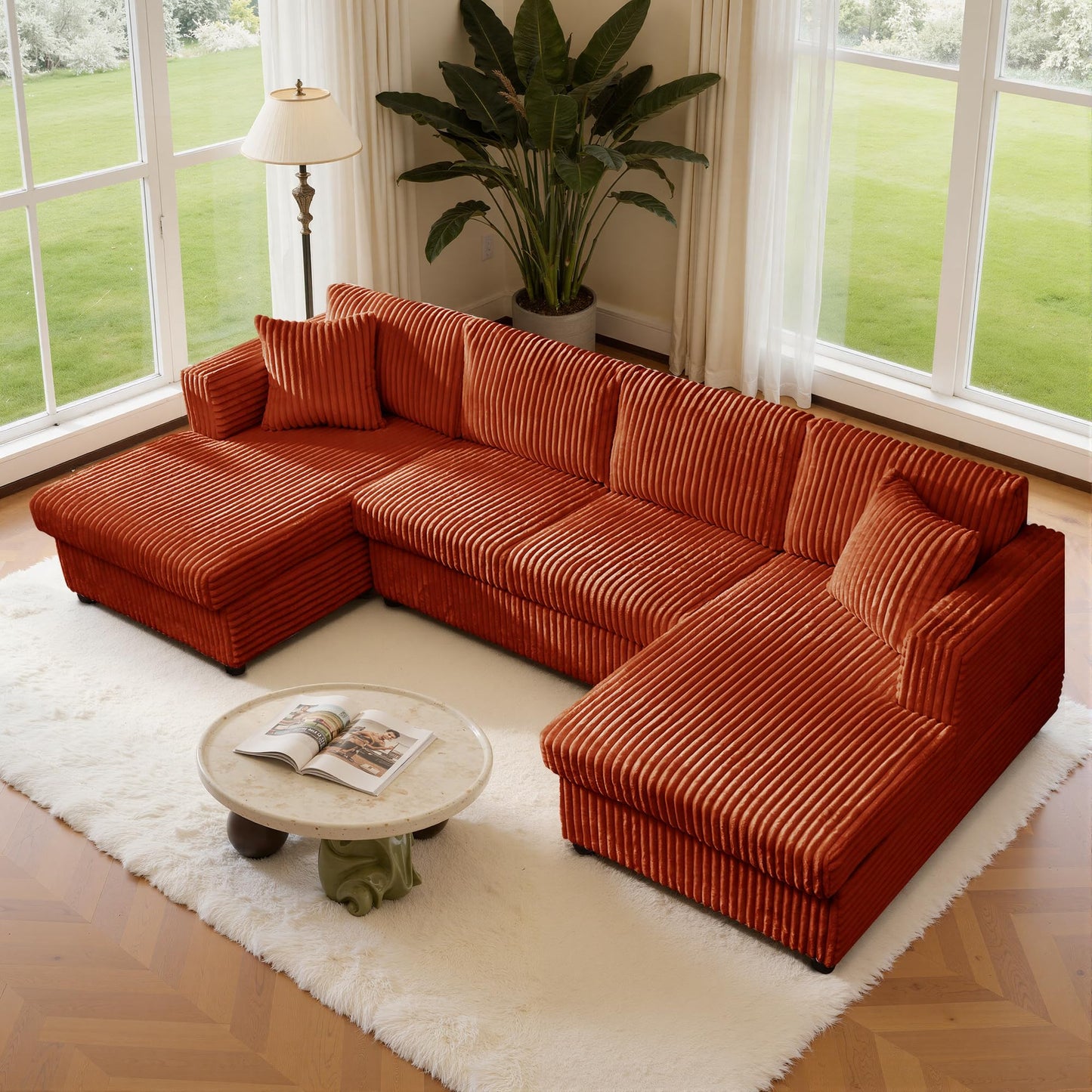 123" U-Shaped Modular sectional Sofa, Two L-Shape Chaise with 2 Cloud Couch sectional with Two Pillows, couches for Living Room (Darkbrown)