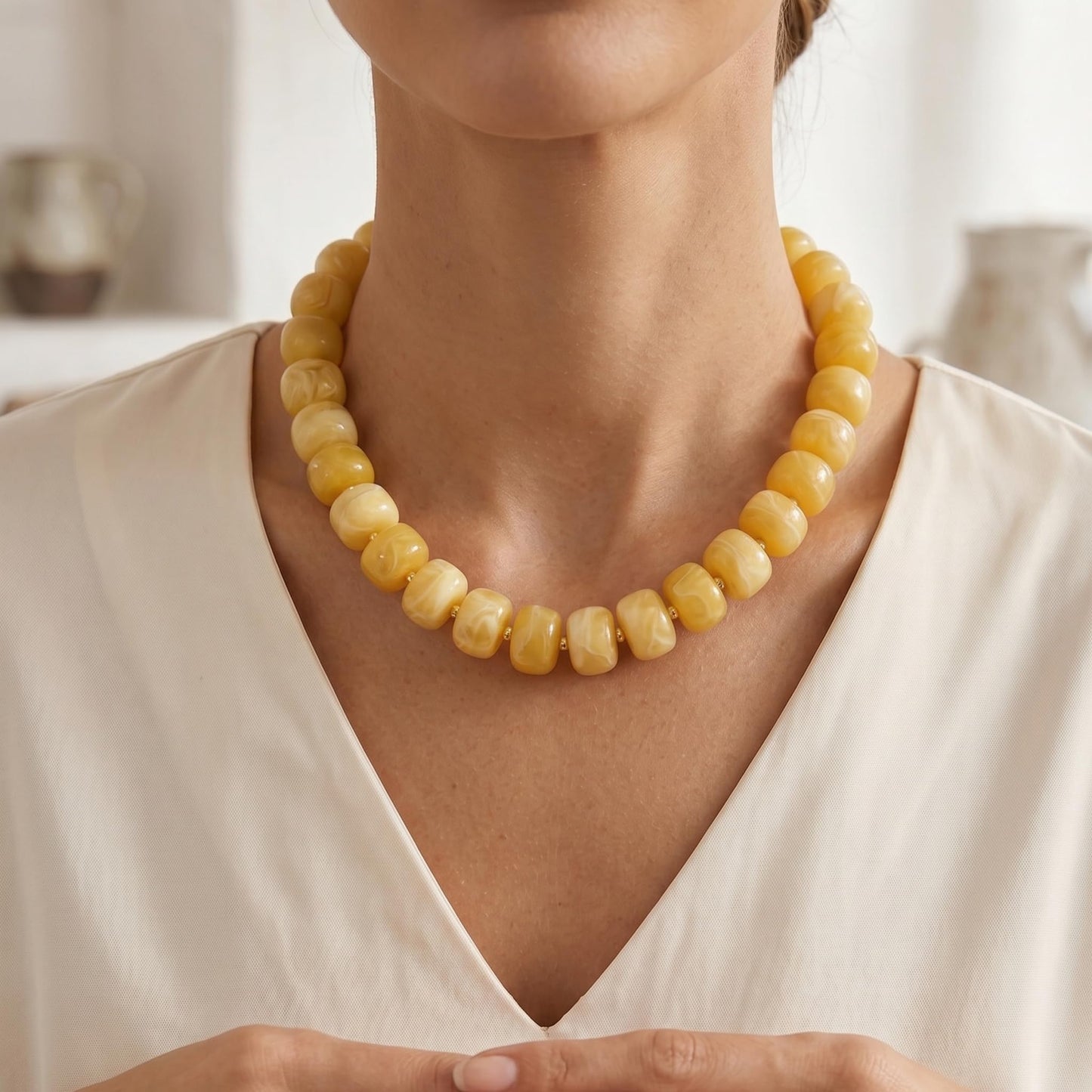 Badu Yellow Chunky Beaded Necklace for Women,Acrylic Bead Choker Statement Necklace Cute Trendy Necklaces Jewelry Gifts