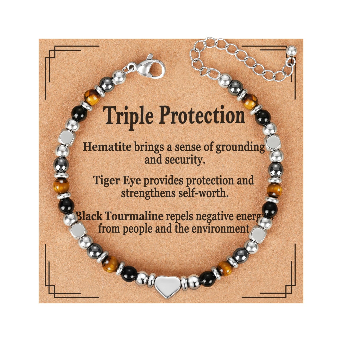 Pavkki Triple Protection Bracelet for Women Gifts Energy Hematite Black Tourmaline Tigers Eye Bead Crystal Healing Jewelry Natural Stones