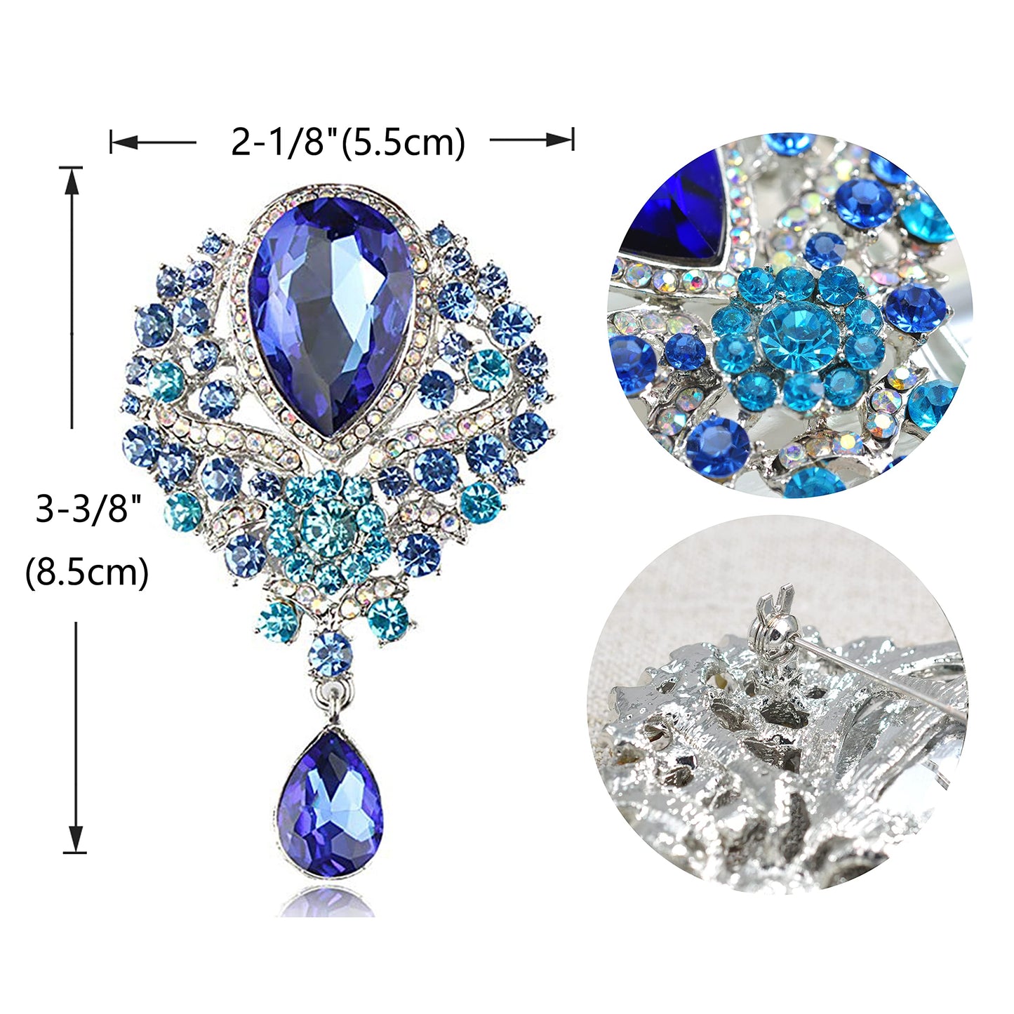 Gyn&Joy Women's Vintage Style Austrian Crystal Flower Teardrop Lake Blue Gorgeous Brooch Pin BZ061