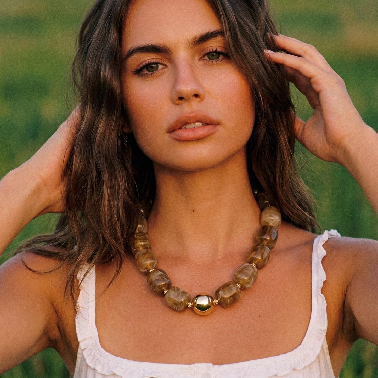 BREPINE Smoky Yellow Chunky Necklaces for Women Multicolored Large Square Resin Beads Necklace Trendy Bold Statement Beaded Summer Candy jelly Vacation Choker