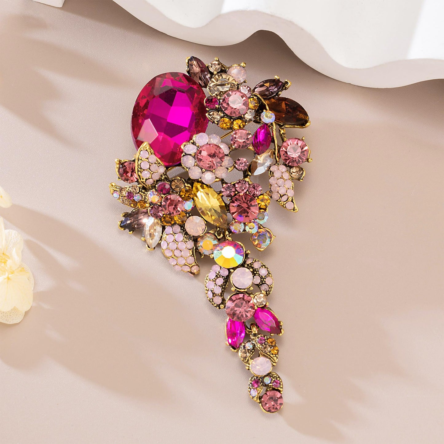 SELOVO Long Hot Pink Flower Brooch Pin for Women Wedding Party Brooch Pendant