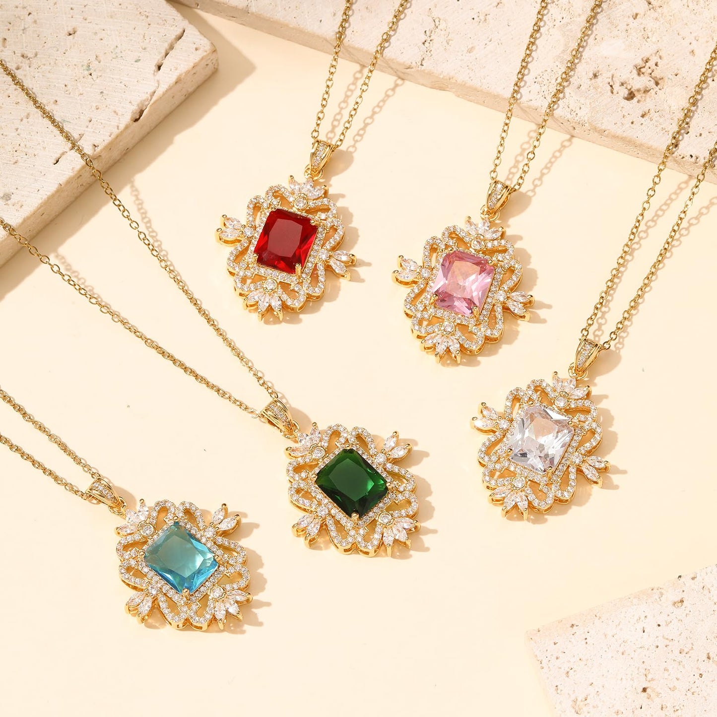 Blue Square March Birthstone Aquamarine Necklaces for Women-Gold Plated Imitation Aquamarine Jewelry Baroque Pendant Necklace Waterproof Non Tarnish Maximalist Jewelry For Birthday Valentines Day Mother's Day Christmas Thanksgiving Gifts