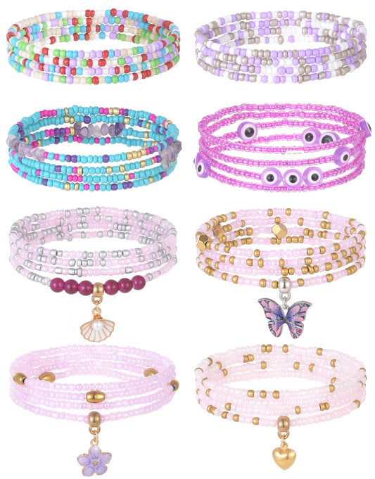 Tornito 8Pcs 31.5 Inches African Waist Bead Chain Elastic Belly Beads Butterfly Shell Layered Body Chain Colorful Jewelry Accessories for Women (A:8Pcs(Muticolor))