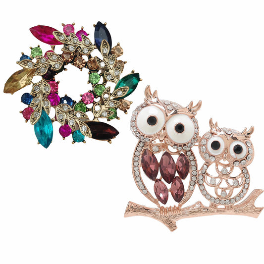 Yaximhozz 2pcs Rhinestone Brooch Pin for Women Dress Elegant Stylish Crystal Brooches Fashion Accessories Pins Lapel Boutonniere Ideas Wedding Christmas Birthday Jewelry Easter Gift (14 Gold Bird/Colorful)