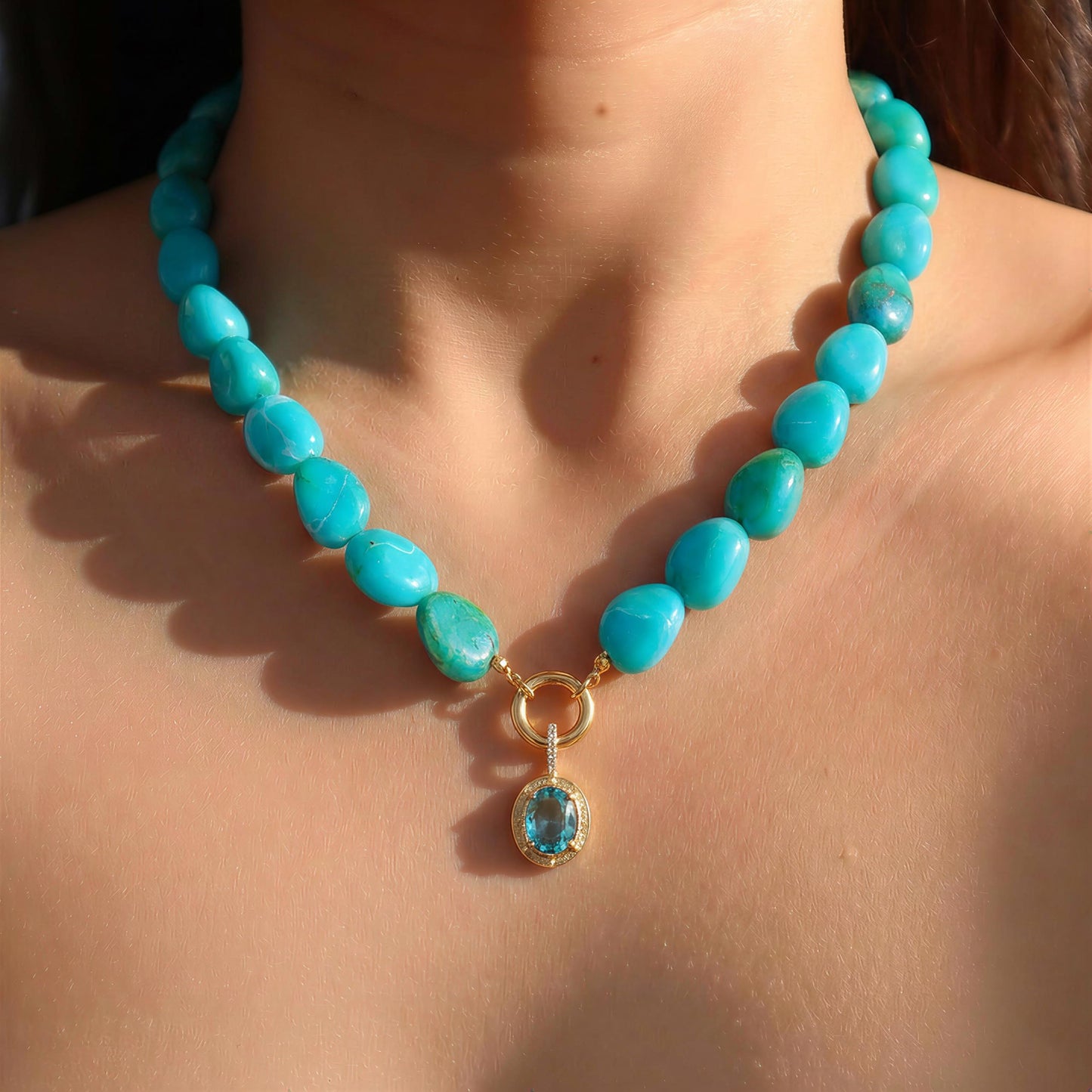 RepaTime Turquoise Beaded Necklace for Women, 14K Gold Plated Acrylic Resin Chunky Choker, Dainty Cubic Zirconia Pendant Necklace, Boho Jewelry for Wedding Party Birthday Gift