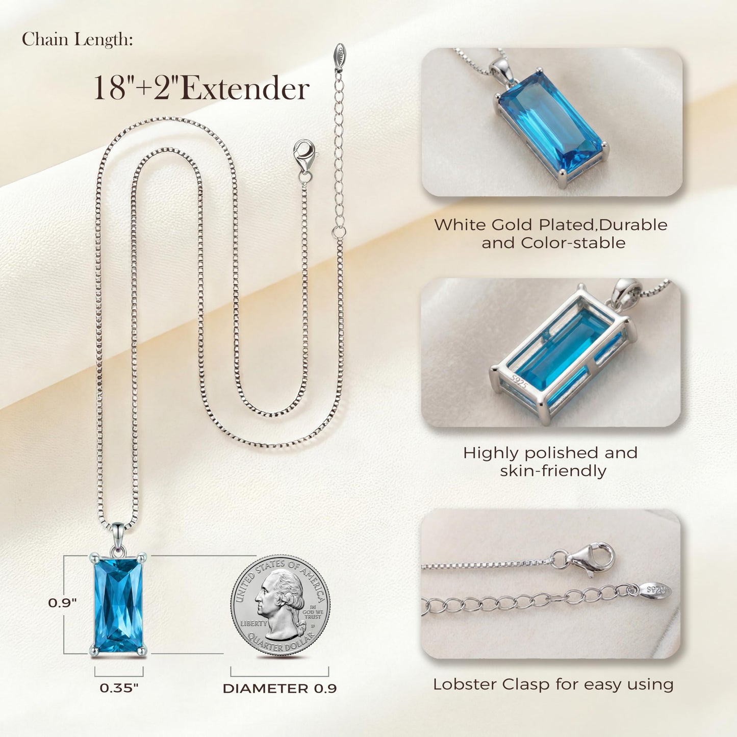 Kuschelkatze 8mm x 16mm Square December Birthstone Turquoise Pendant Necklace – Fashion charming Sterling Silver Gift for women