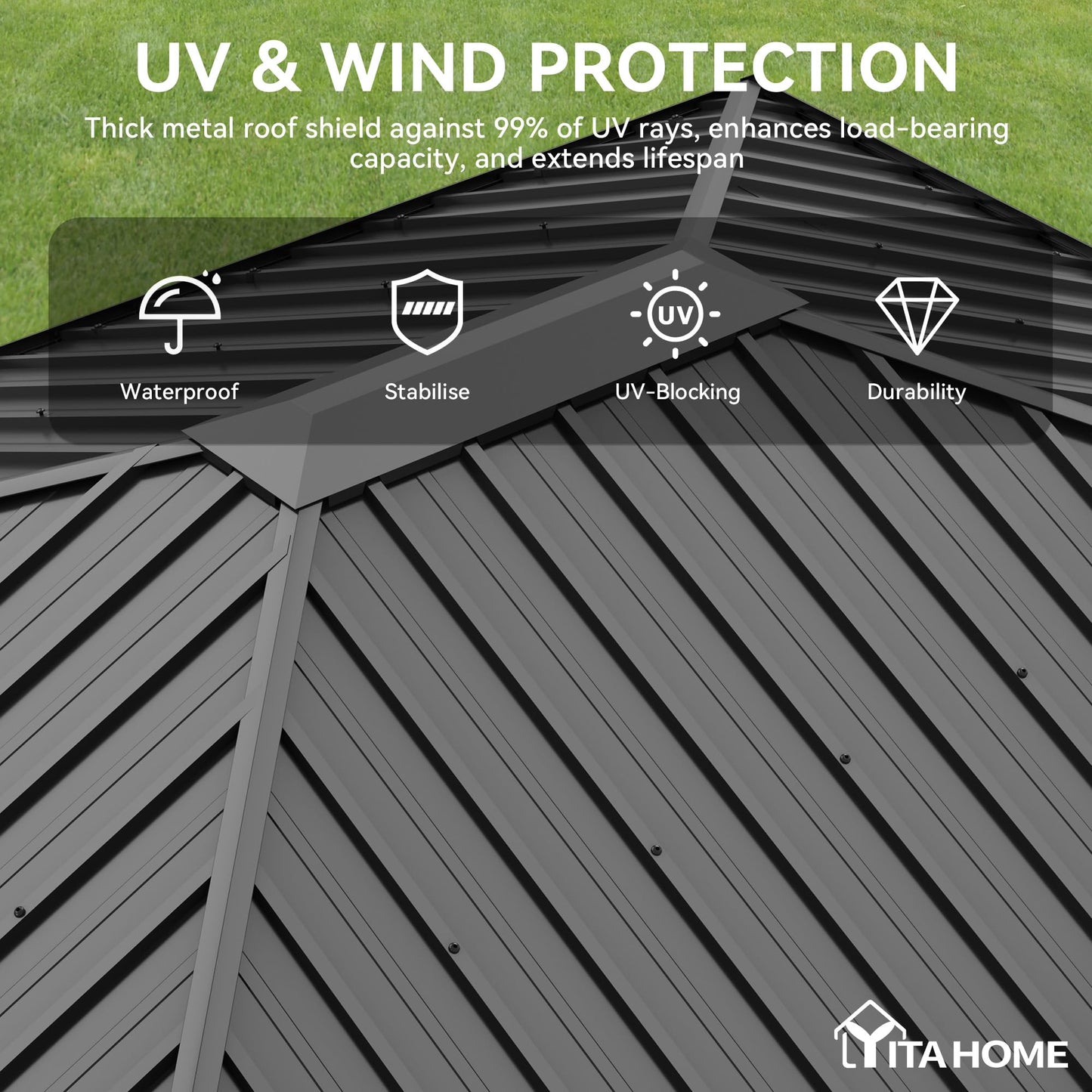 YITAHOME 10X12FT Single Hardtop Metal Gazebo Top Outdoor Patio Canopy Galvanized Iron Aluminum Column Garden Tent Curtains Netting for Backyards Decks Lawns,Gray