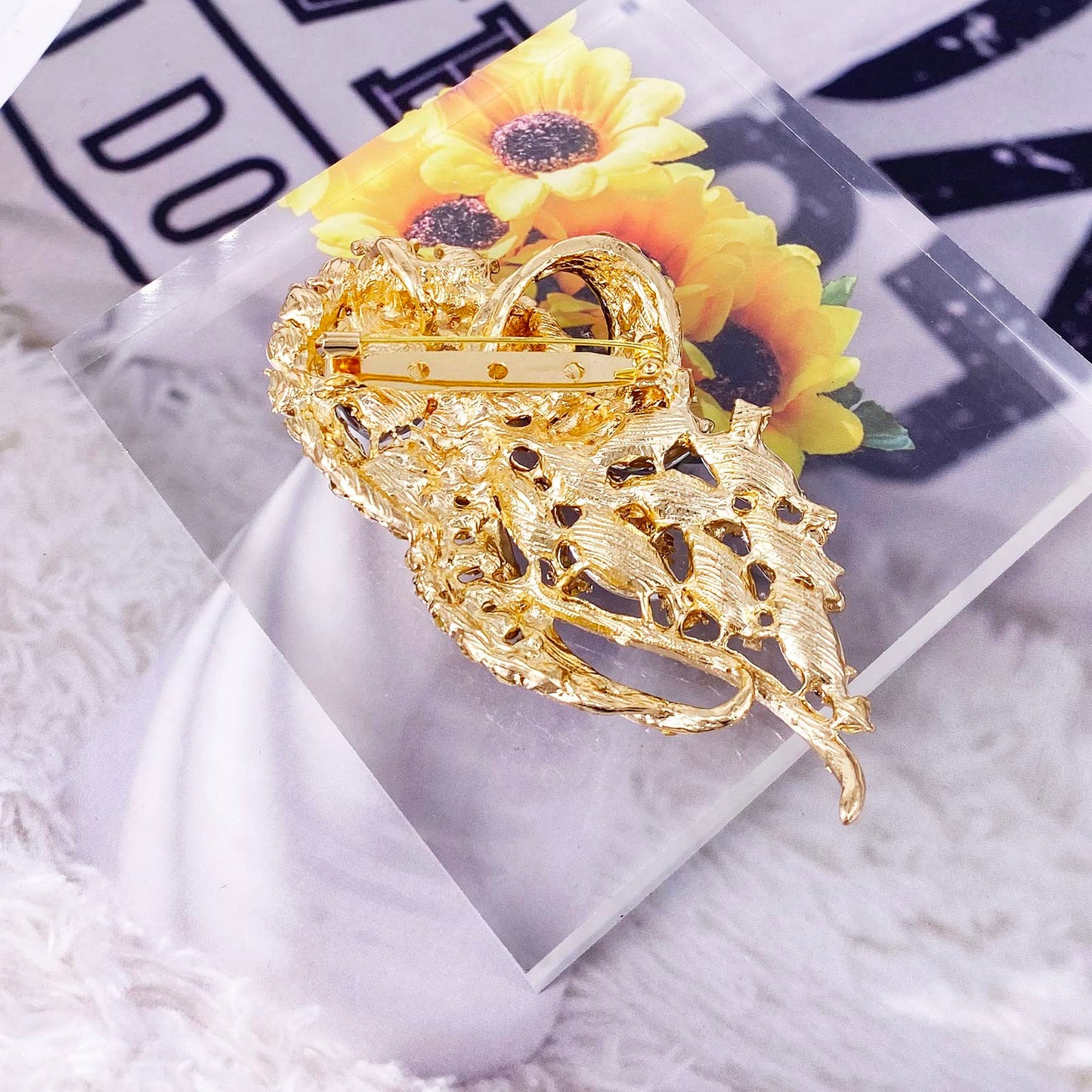 LAXPICOL Women's Vintage Clear Austrian Crystal Elegant Flower Bouquet Wing Brooch Rose-gold Tone