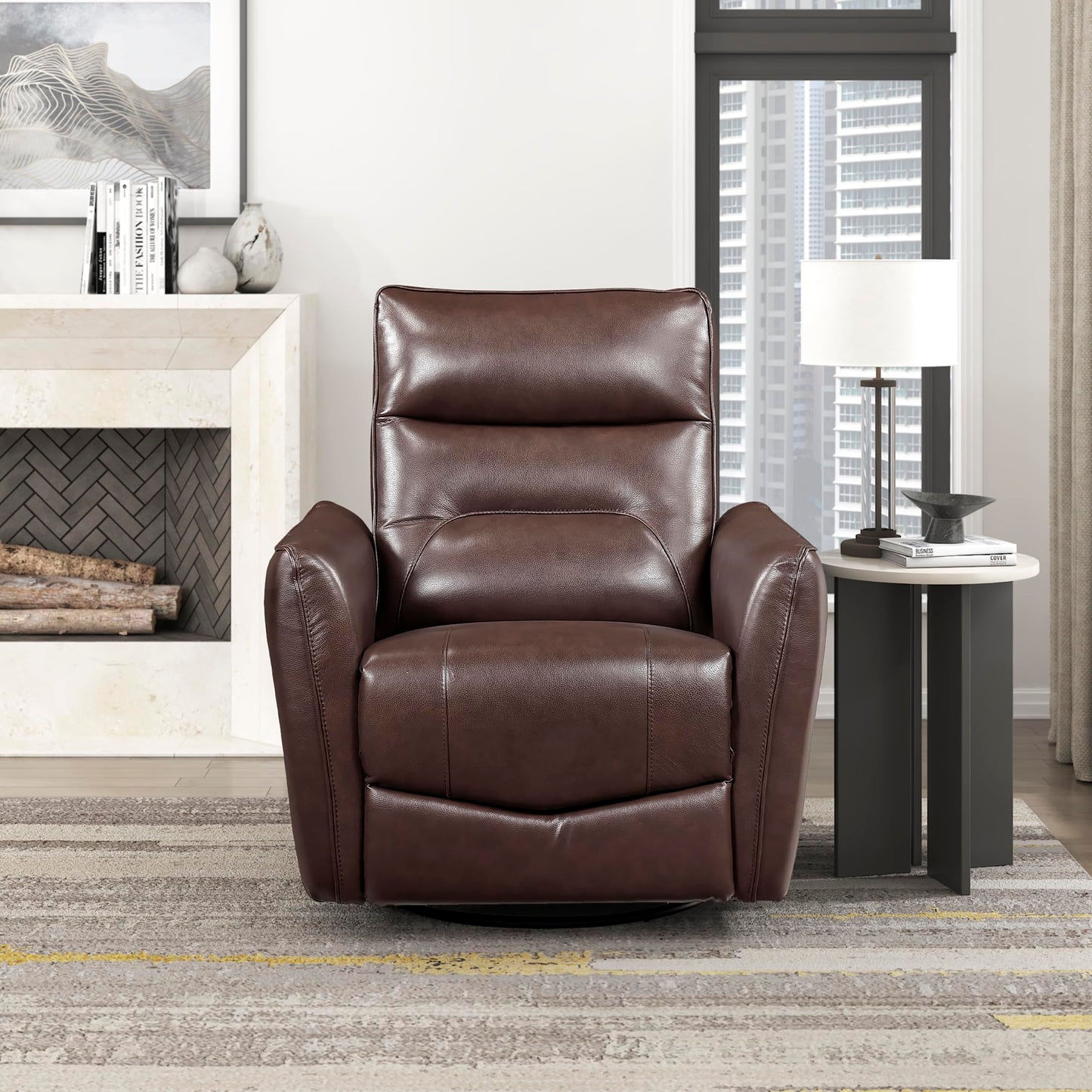 Lexicon Swivel Glider Reclining Chair, Top Grain Leather Match Manual Recliner, Comfy Nursery Glider Recliner, Swivel Reclining Chair for Living Room/Office/Bedroom/Apartment, Brown