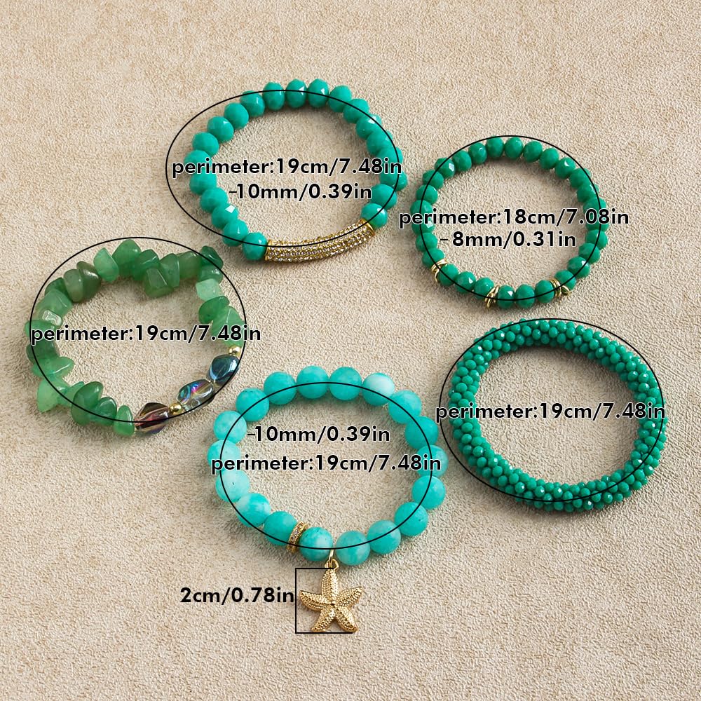 Yomisa Boho Beaded Bracelets for Women,Multilayer Wrap 5PCS Healing Natural Stone Bead Bracelets Handmade Stackable Friendship Stretchy Beaded Bracelet Set Trendy Bohemian Jewelry Gift for Women