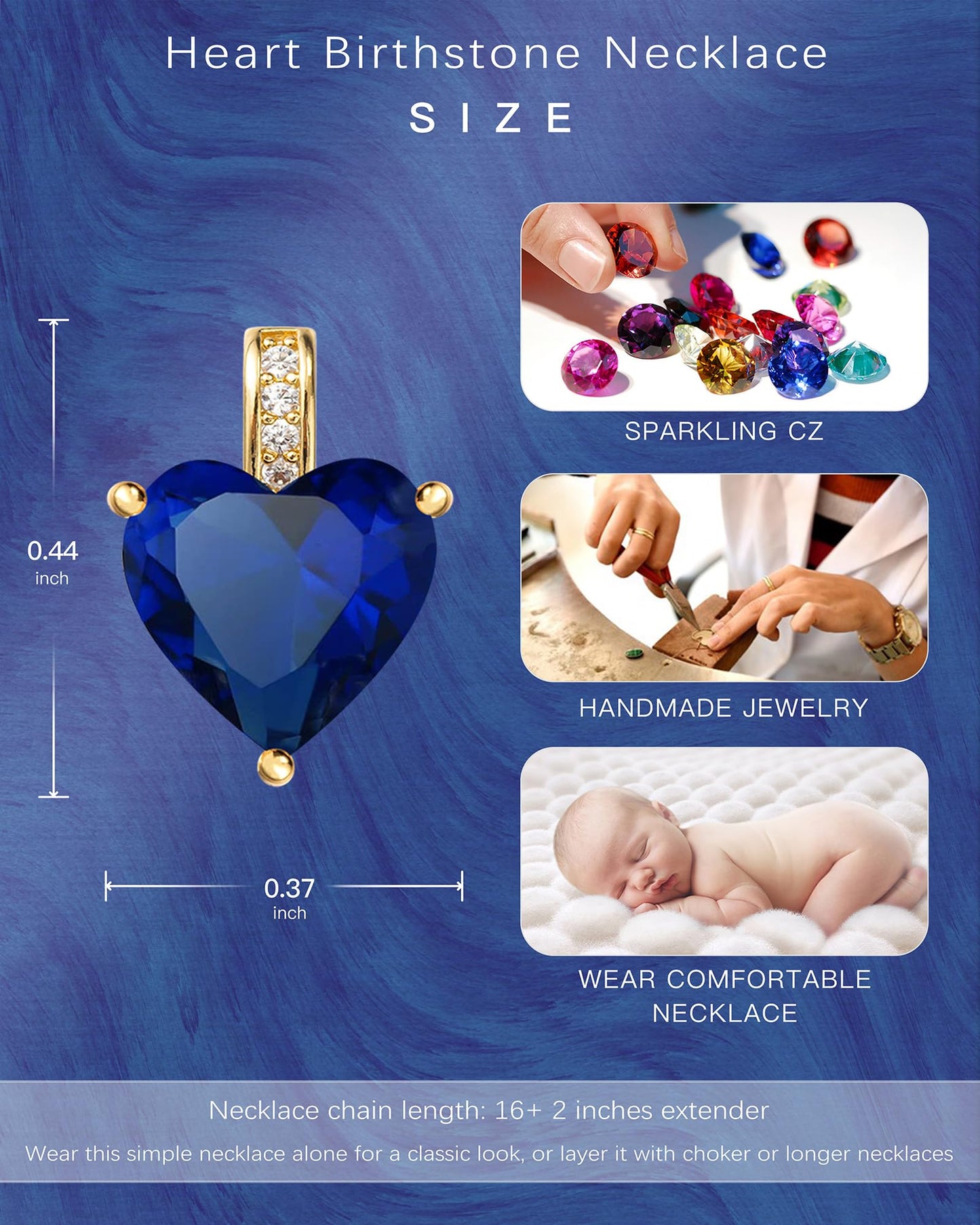 MIDDLUX Birthstone Necklace for Women, Heart Necklace, Birthstone Jewelry, Sapphire Necklace, Sapphire Jewelry for Women, September Birthday Gifts for Women, Blue Necklace