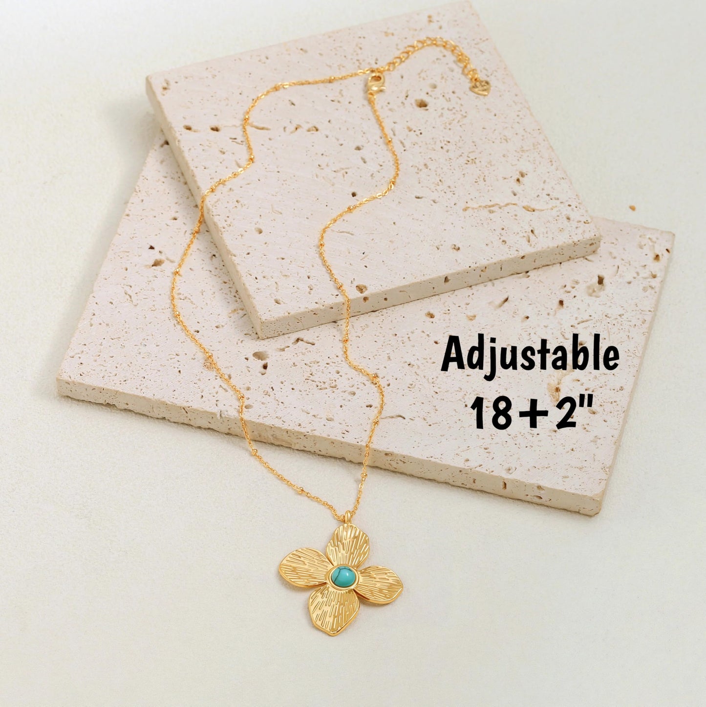 PEARLADA Gold Plated Flower Pendant Necklace, Boho Turquoise Bead Cross Necklace, Adjustable Vacation Summer Jewelry for Women