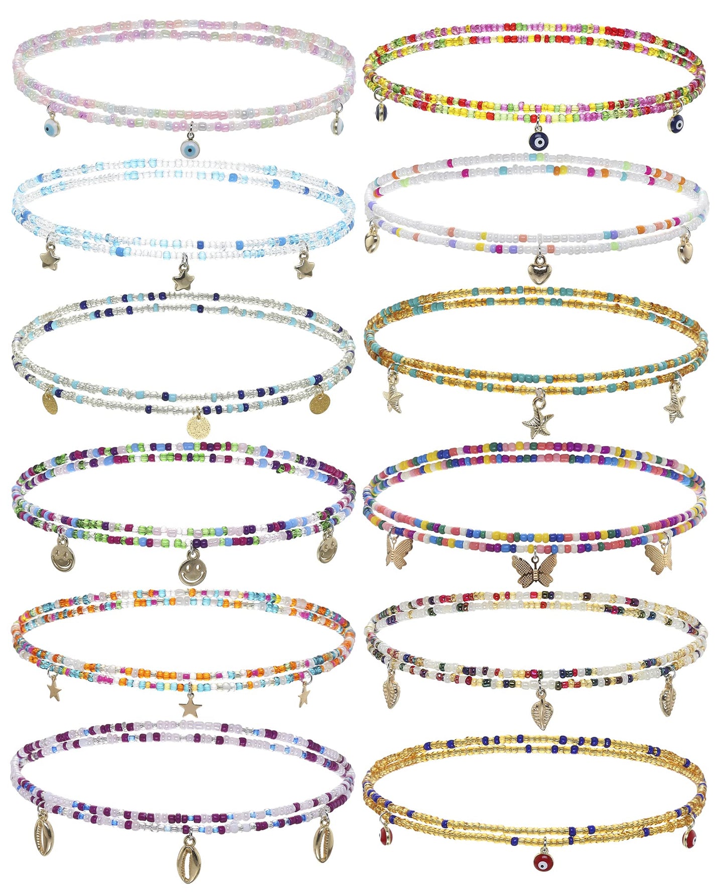 Waist Beads for Women Colorful Beaded Body Chain Elastic String Waist Chain Beach Bikini Belly Chains Sexy Body Jewelry for Women 12Pcs 27.5Inch