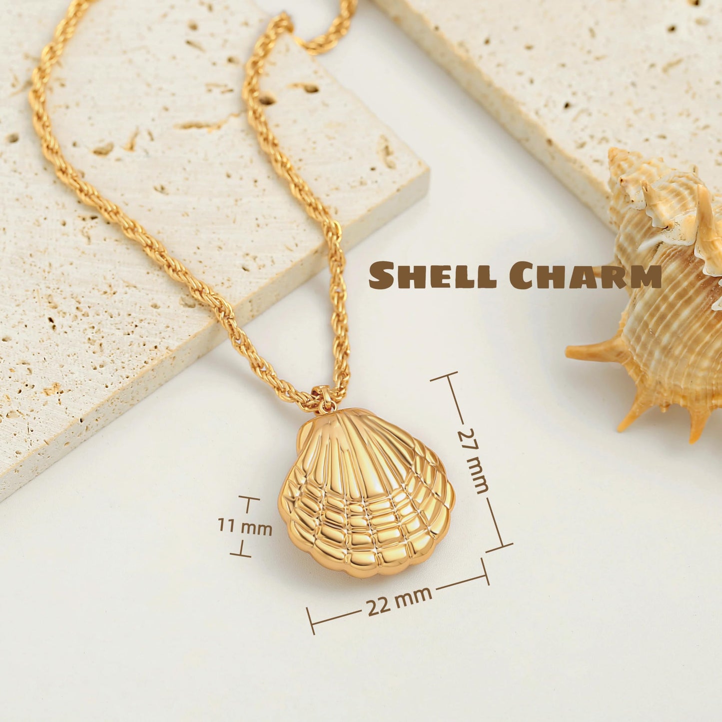 PEARLADA Boho Sea Shell Beach Necklace, Statement Gold Plated Seashell Pendant Necklace, Adjustable Summer Beach Jewelry