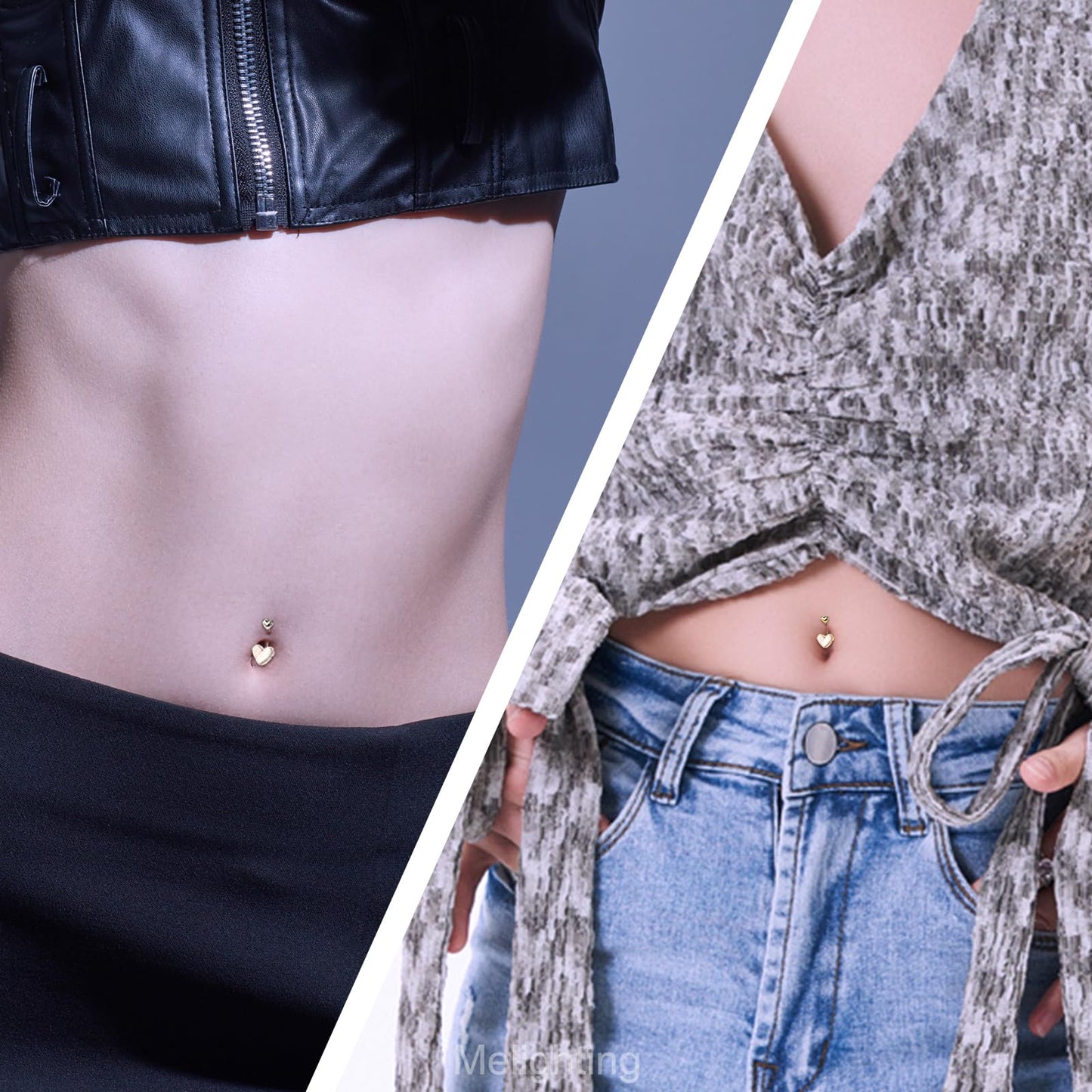Melighting Heart Belly Button Ring 14G Stainless Steel 316L Pink Belly Ring Belly Piercing Opal Belly Piercing Jewelry Navel Ring For Women 10mm