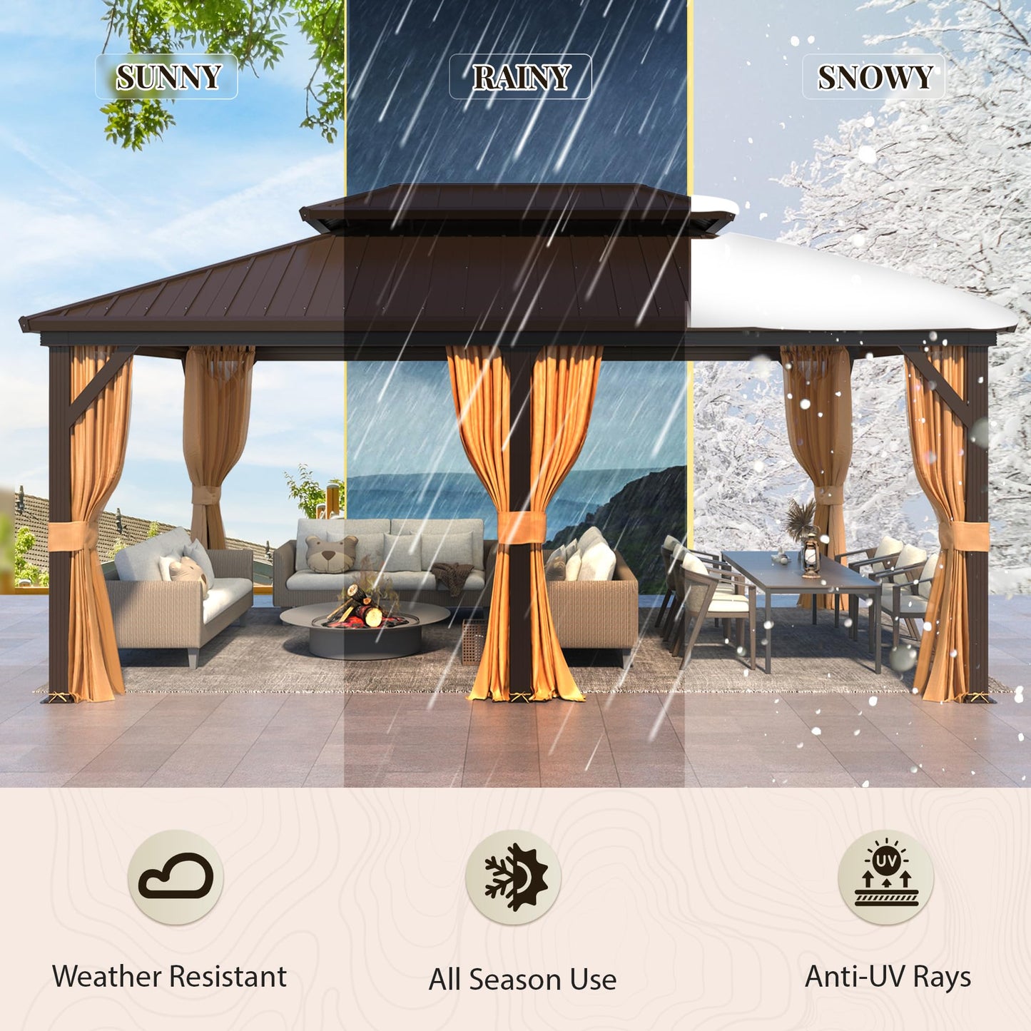 YOLENY 12' x 18' Hardtop Gazebo, Metal Gazebo with Aluminum Frame, Double Galvanized Steel Roof, Curtains and Netting Included, Metal Gazebos Pergolas for Patios, Garden, Parties, Lawns