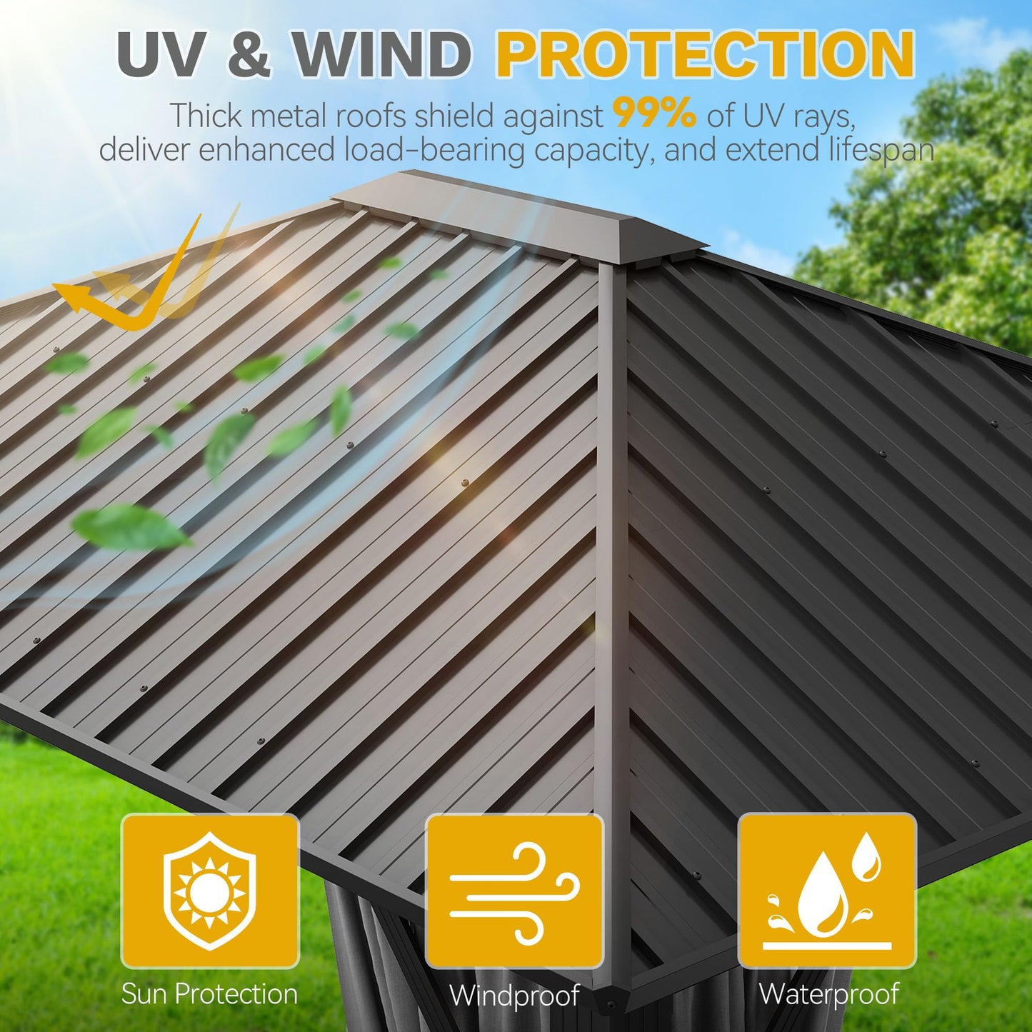 DWVO Gazebo Hardtop 10x12ft Single Roof Heavy Duty Canopy Galvanized Steel Outdoor with Nettings and Curtains for Patio, Backyard, Deck, Lawns, Grey
