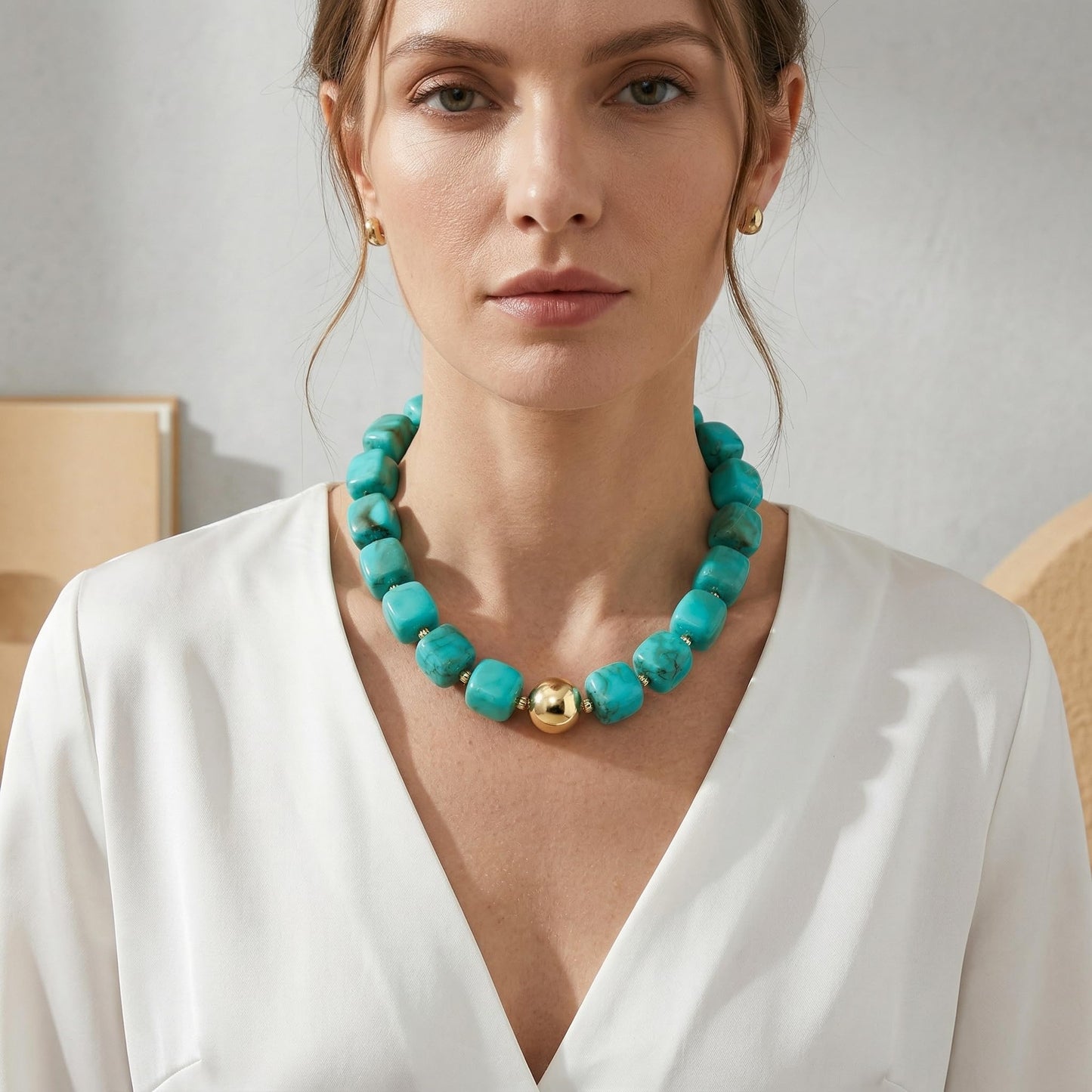 BREPINE Turquoise Chunky Necklaces for Women Multicolored Large Square Resin Beads Necklace Trendy Bold Statement Beaded Summer Candy jelly Vacation Choker