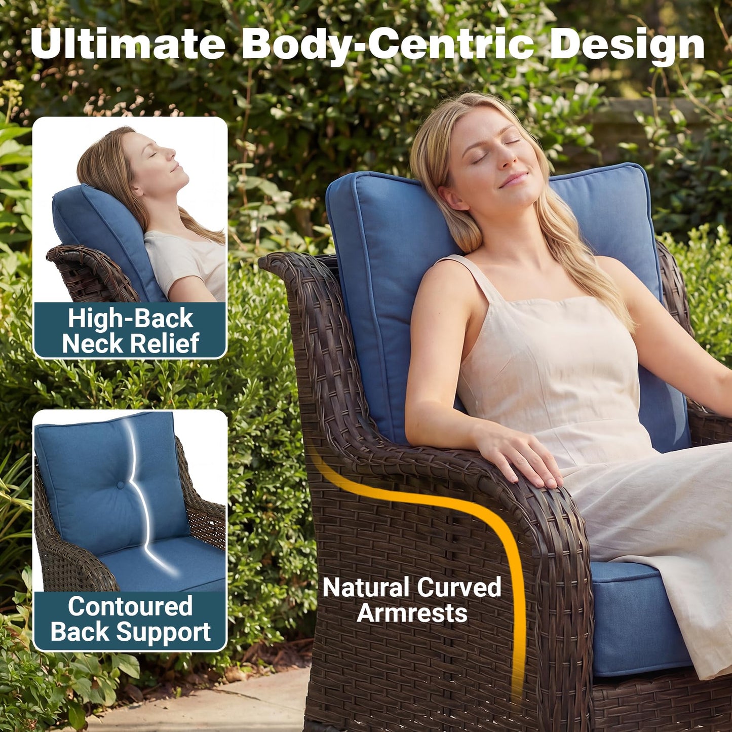 SAILARY Patio Furniture Set, 10PCS Outdoor Wicker Conversation Set with 6" Thick Cushions, High Back Rattan Sofa & Swivel Rocker Chairs, Weather Resistant Olefin Fabric for Garden, Poolside, Navy Blue