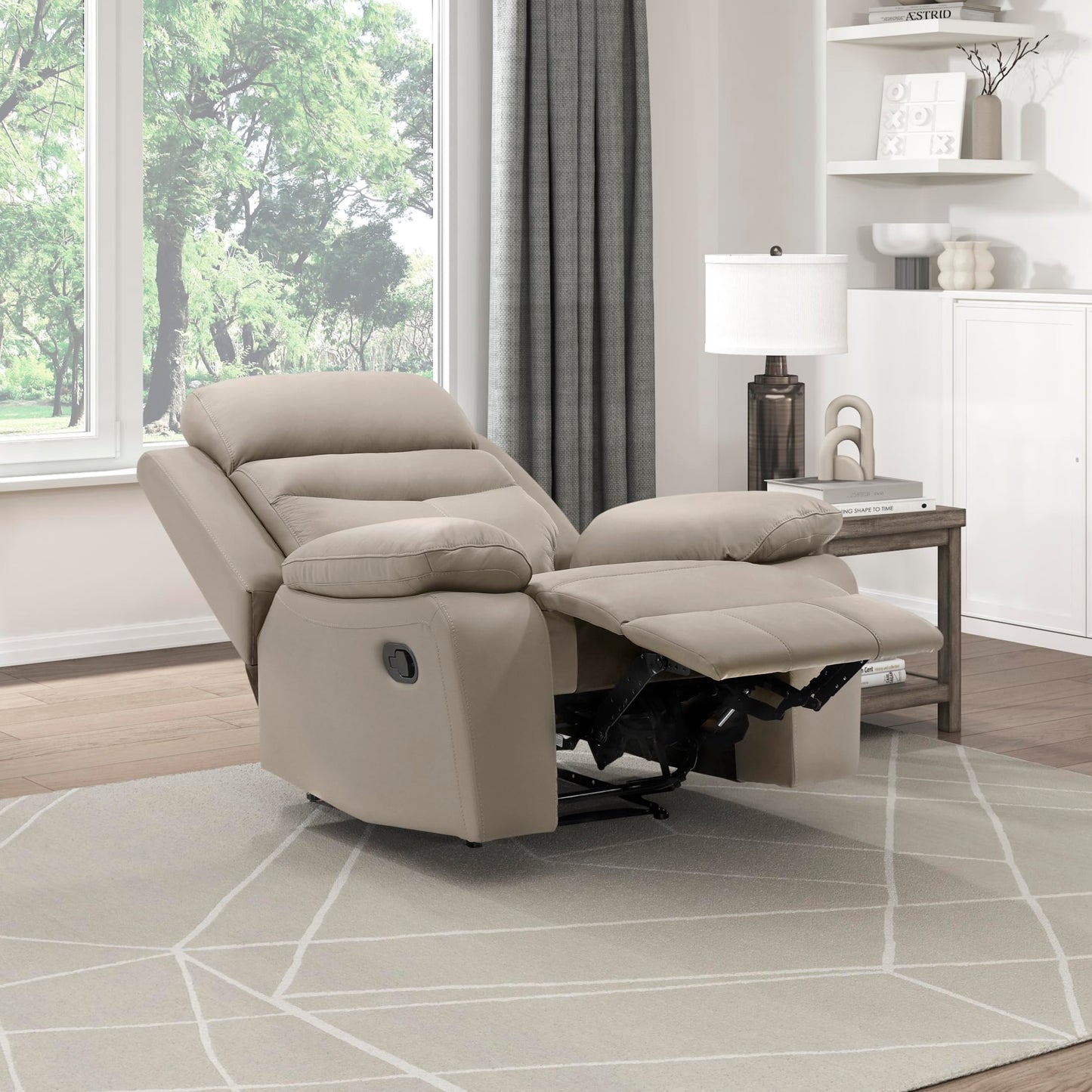 Lexicon 41" W Manual Reclining Chair, Top Grain Leather Match Recliner, Home Theater Seating, Wall Hugger Recliner, Manual Reclining Sofa Chair for Living Room/Office/Apartment, Latte