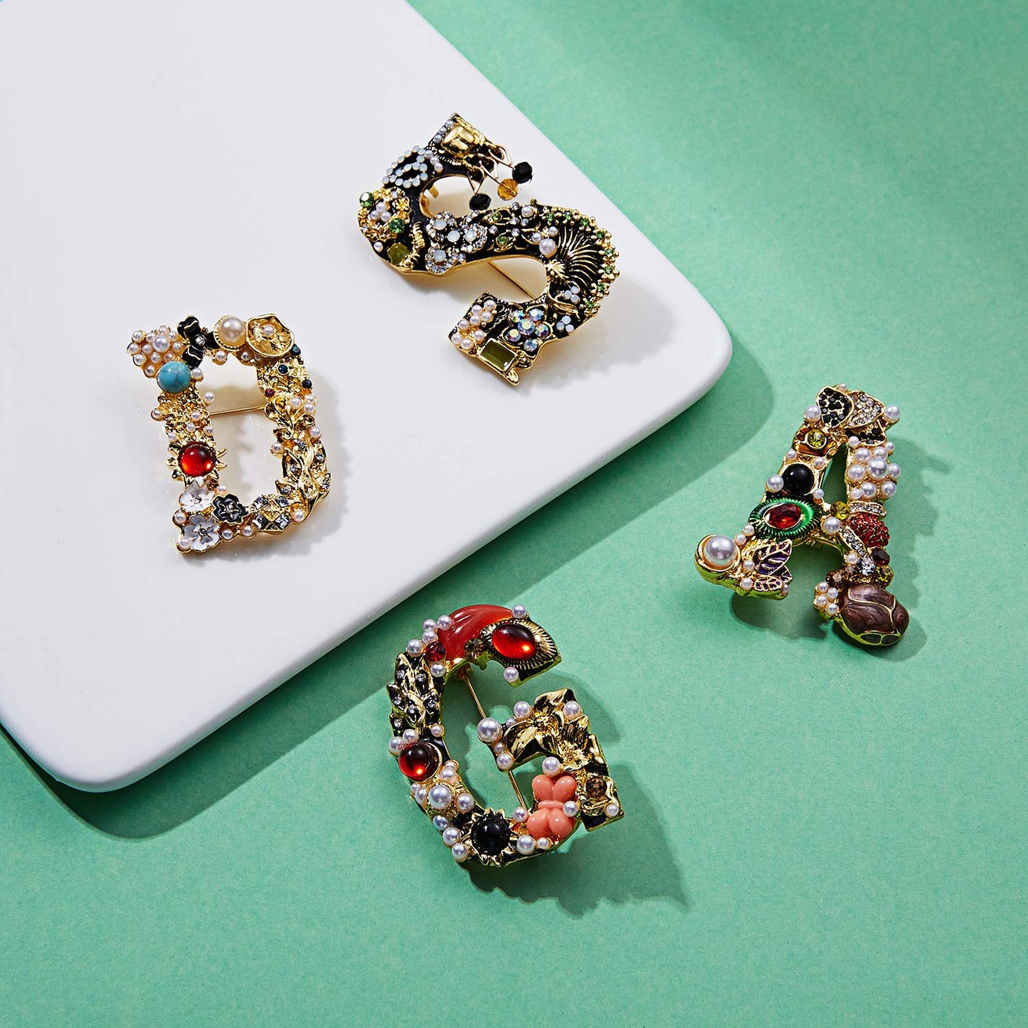 RINHOO Crystal Pearl Initial Brooch Gold Plated Enamel Colorful Letter Alphabet Breastpin Pin Jewelry for GIFTS (Letter -G)