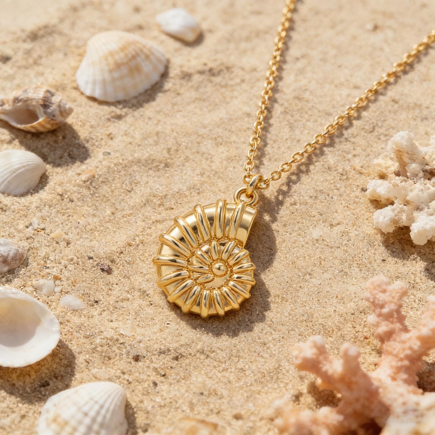Dremmy Studios Dainty Necklace for Women 14K Gold Plated Conch Necklace Boho Summer Beach Coastal Pendnat Necklaces for Women Summer Jewelry Gift