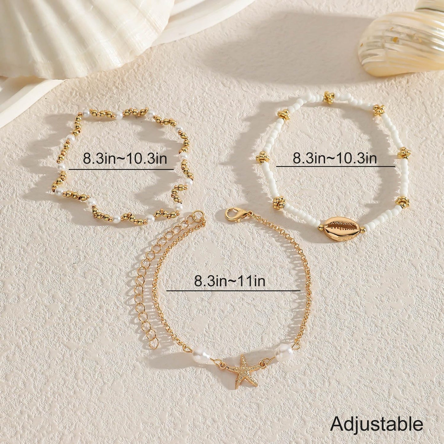 Smilelife Seashell Ankle Bracelets for Women Starfish Bracelets Layered Boho Puka Shell Anklet Cowrie Shell Bracelets Hawaiian Summer Beach Foot Chain Jewelry (Starfish)