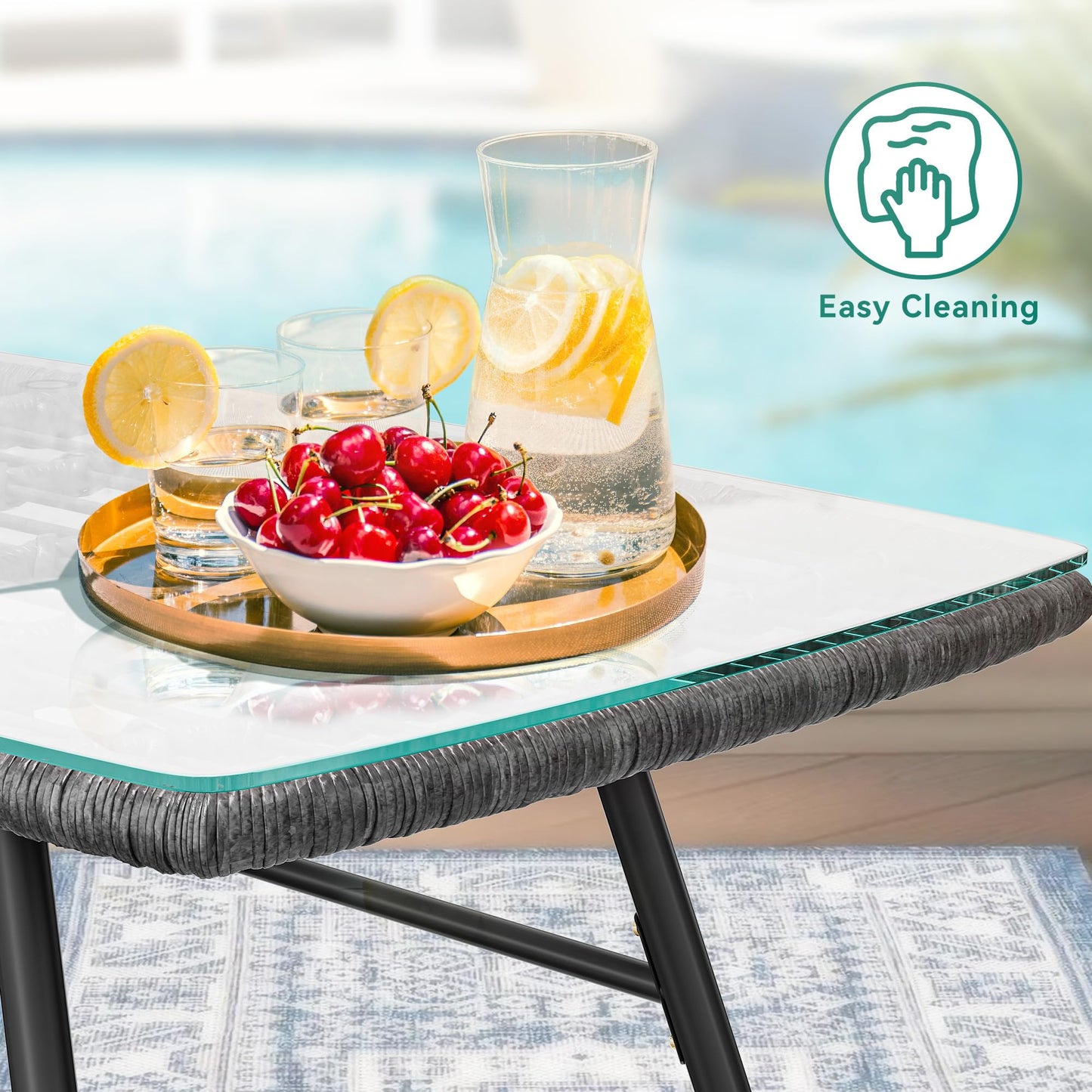 YITAHOME 4 Piece Patio Furniture Set, Wicker Outdoor Bistro Set, All Weather Rattan Patio Conversation Set with Soft Cushions and Glass Side Table for Backyard, Balcony, Deck - Navy Blue