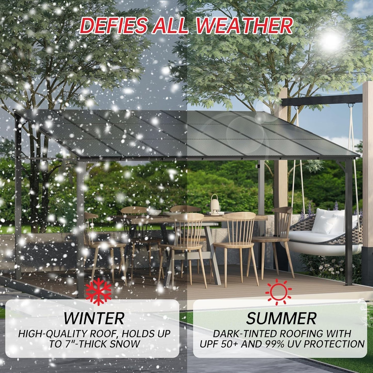 10'X10' Hardtop Wall Mounted Gazebo with Gutters & Galvanized Steel Roof, 60MPH Wind Resistance, Lean to Gazebo Pergola with Sloped Roof for Deck, Porch, Backyard and More, Black