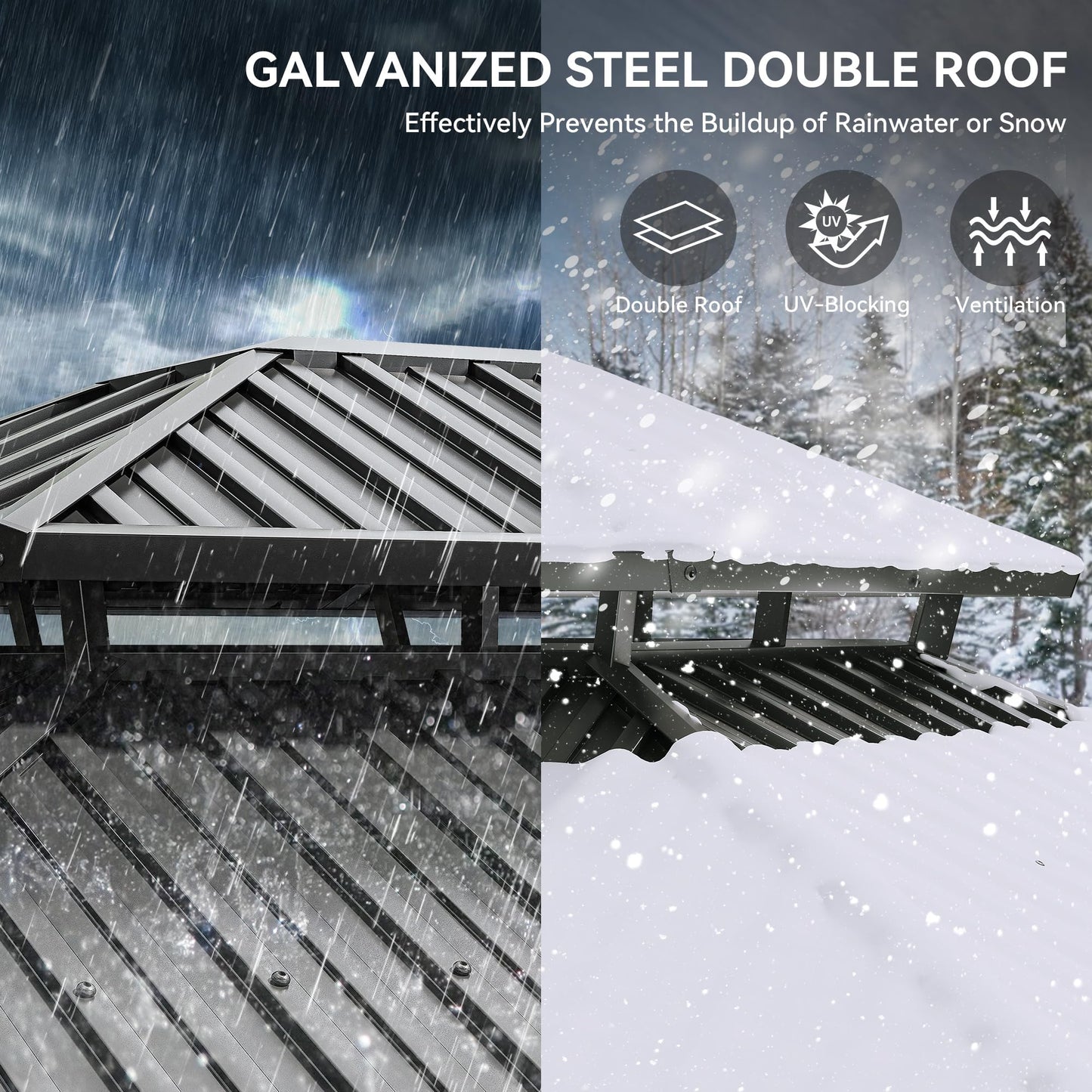 YITAHOME 12X18FT Meatl Hardtop Gazebo Metal Double Roof Canopy Galvanized Iron Aluminum Pillar Garden Tent Curtains Netting for Patios Backyards Decks Lawns