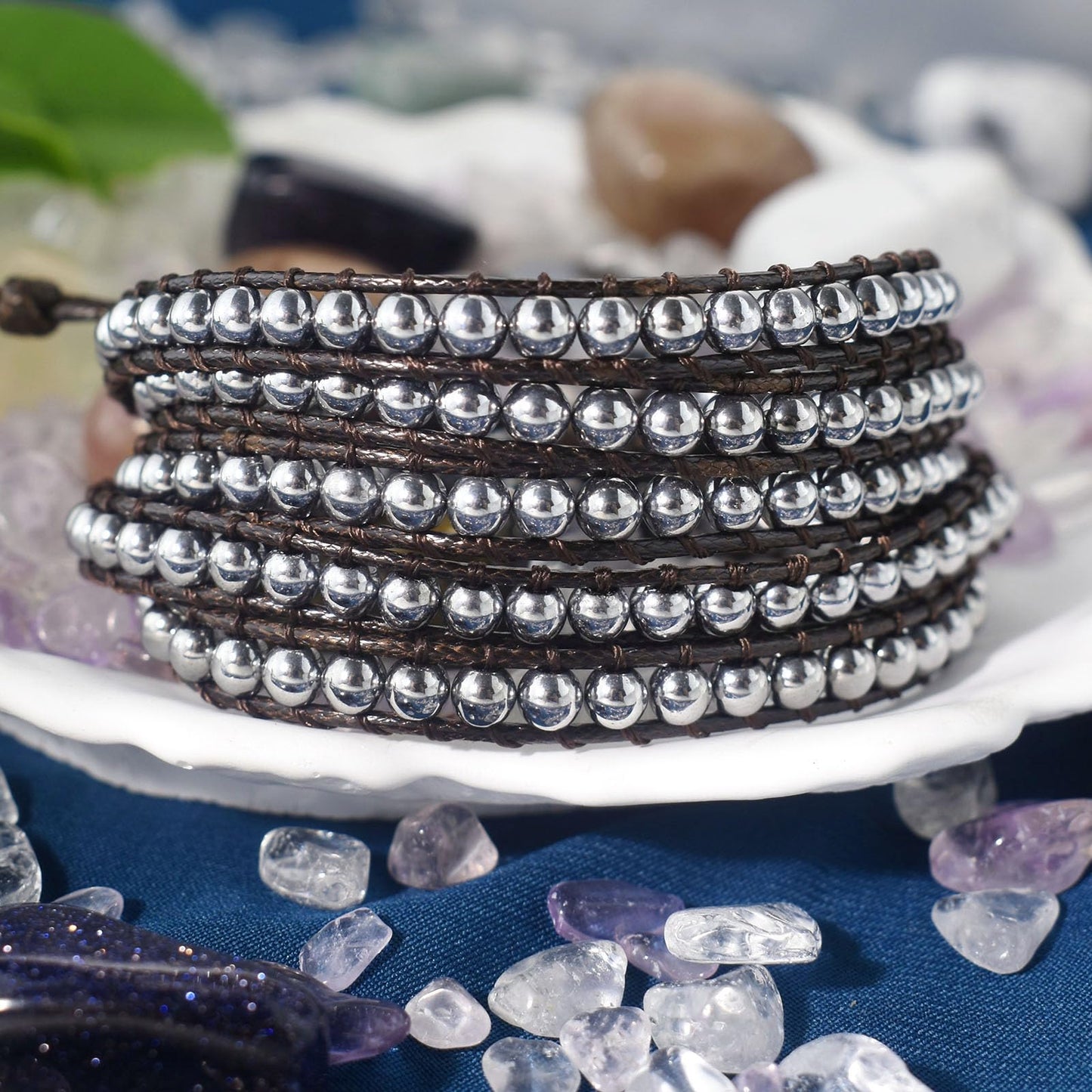 Ayriwoyi Boho Bracelets For Women 5 Wraps Bracelet for Women Men Hematite Beaded Wrap Bracelet for Women Adjustable