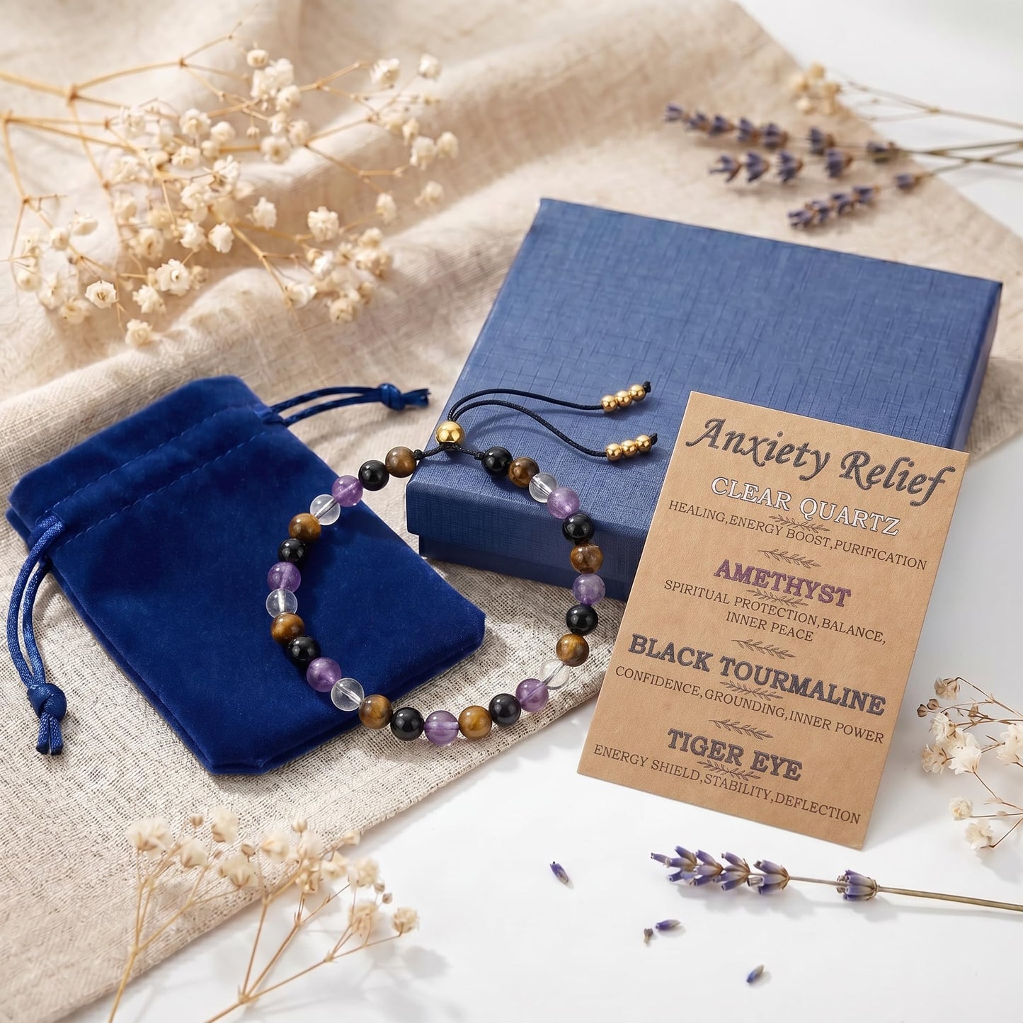 NUKAYAI Anxiety Relief Bracelet for Women Items Gifts Stress Healing Crystal Kalm Bracelet Menopause Depression Anti Comfort Buddha Panic Attack Mood Worry Jewelry Natural Stones