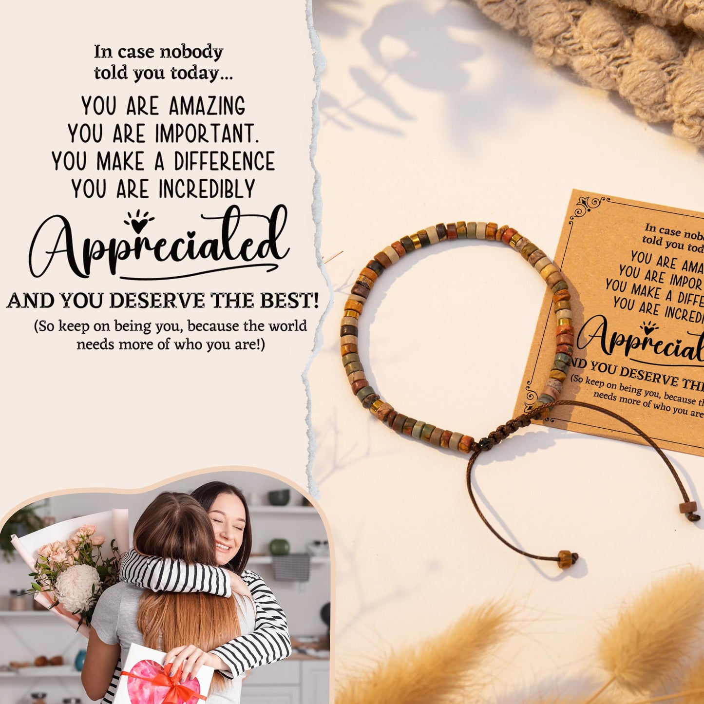 ZOKCC Inspirational Gifts Bracelets for Women: Healing Natural Stone Beads Bracelets - Appreciation Thank You Gifts for Coworkers Teacher Boss Nurse Employee Friend Farewell
